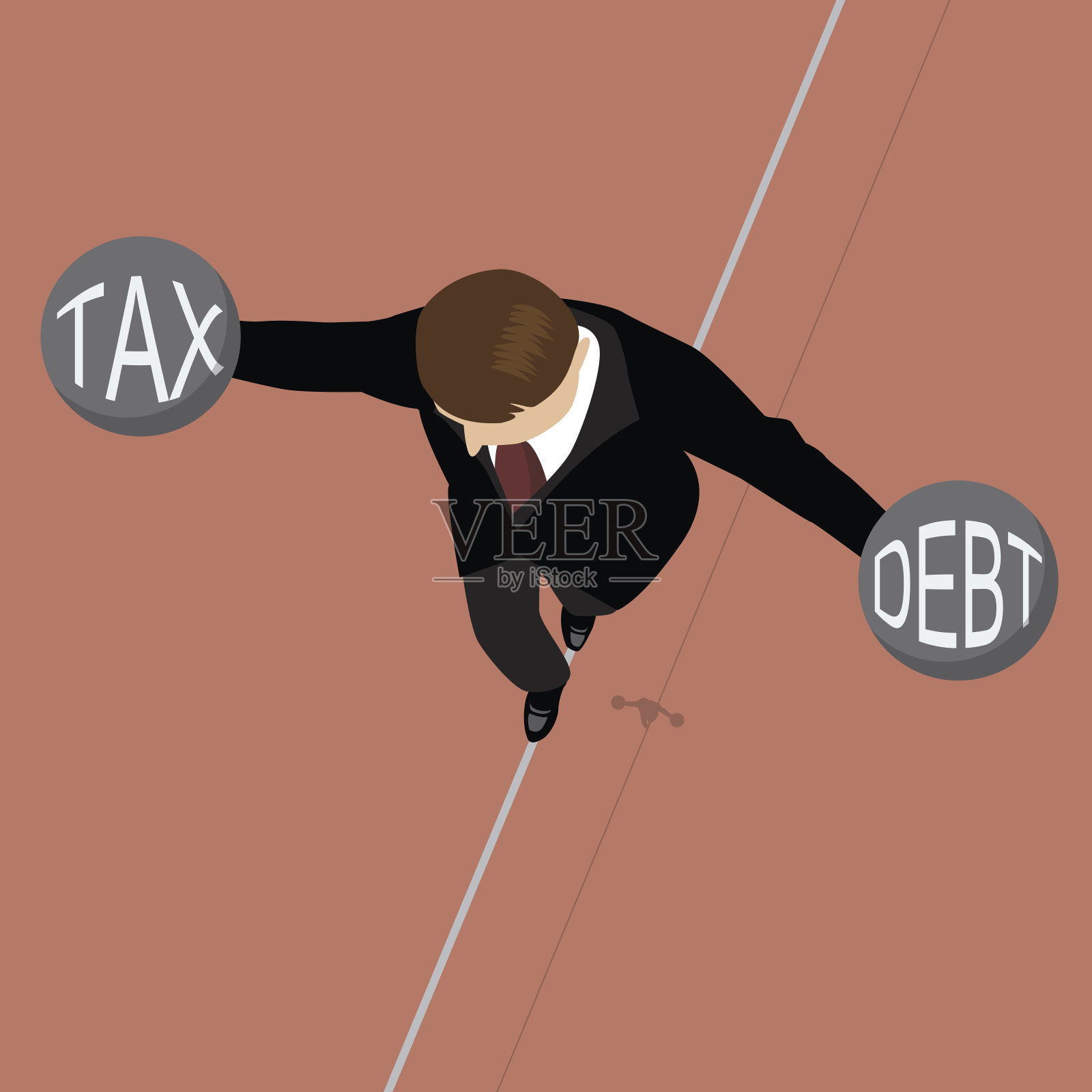 商人持有的债务重量和税收重量在电线上插画图片素材