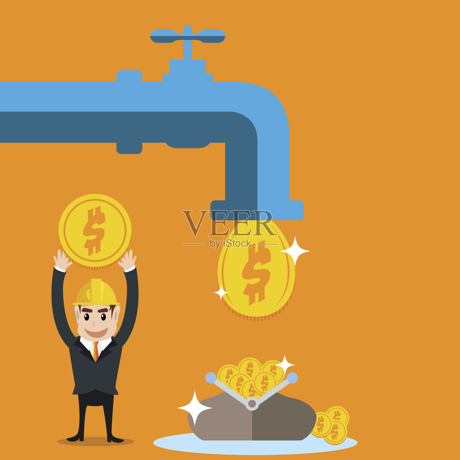 成功地把自来水变成了美元。插画图片素材
