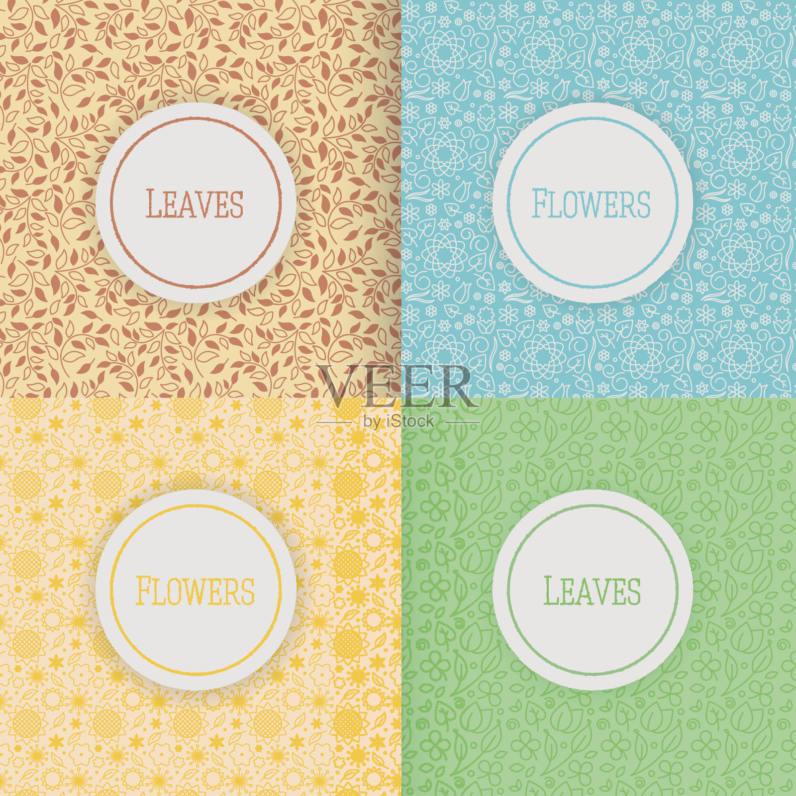 一套花和叶的图案插画图片素材