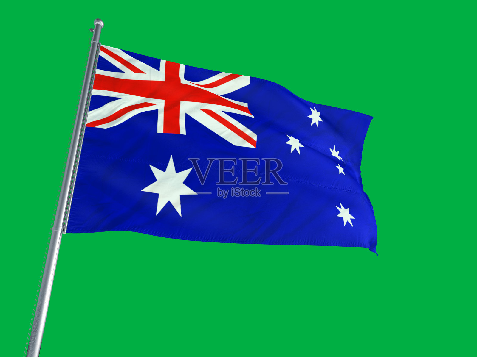 绿色屏幕上的澳大利亚国旗照片摄影图片