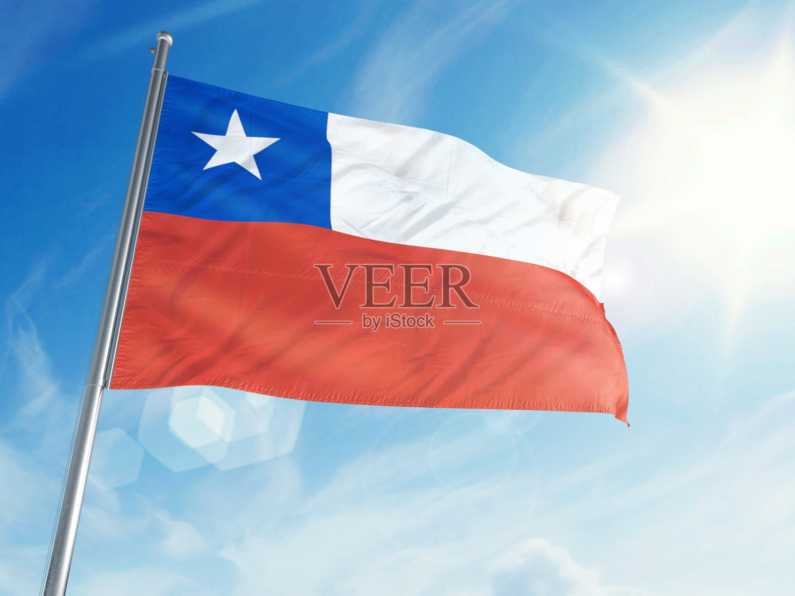 云背景上的智利国旗照片摄影图片