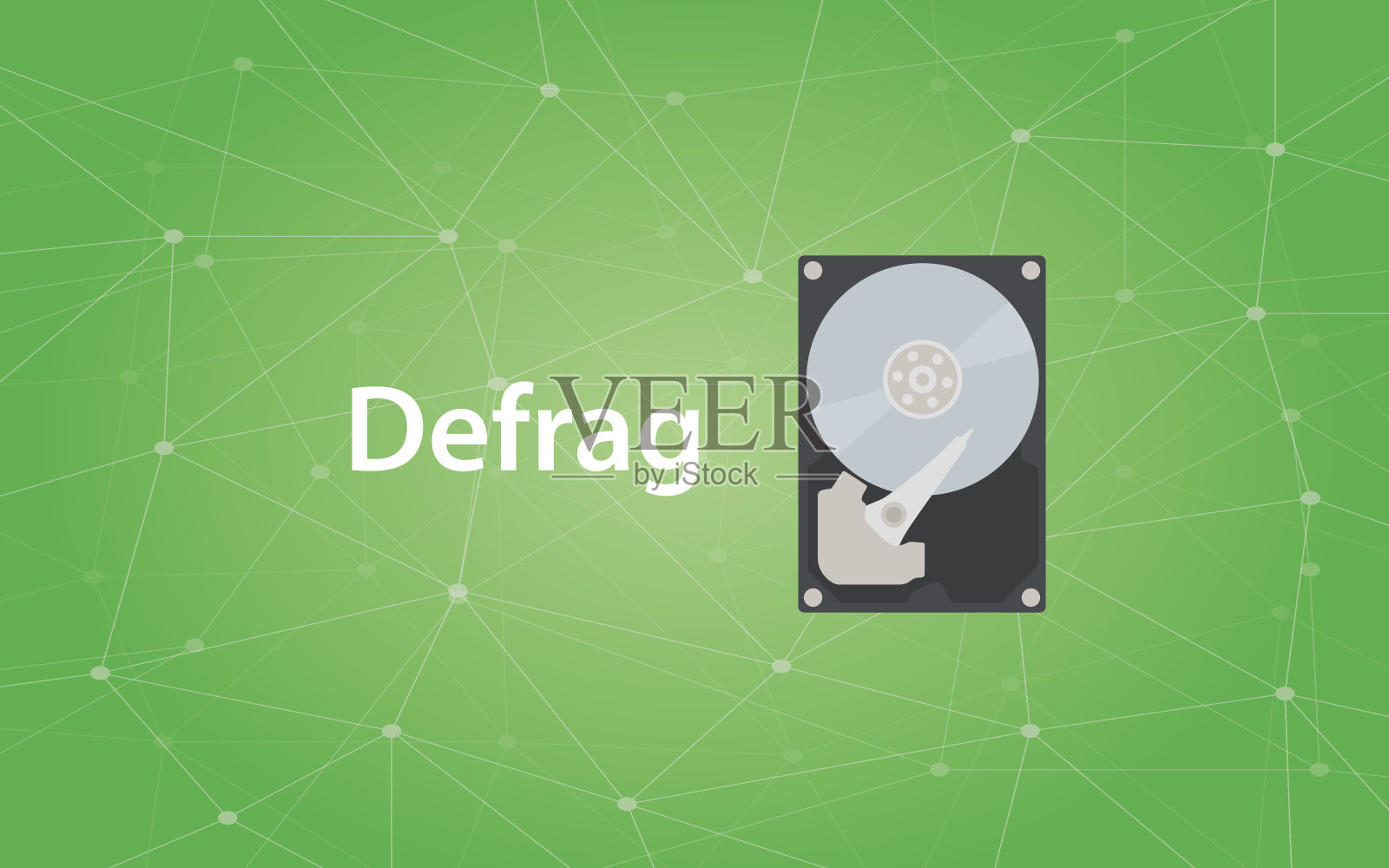 磁盘图像和绿色星座作为背景的白文本插图碎片整理插画图片素材