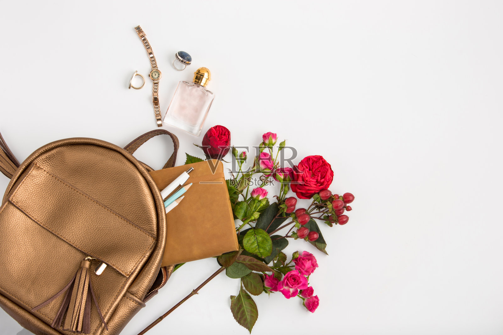 俯视图的女性财产袋照片摄影图片