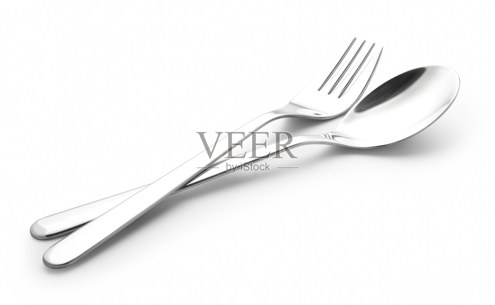 叉子和勺子在白色背景上照片摄影图片