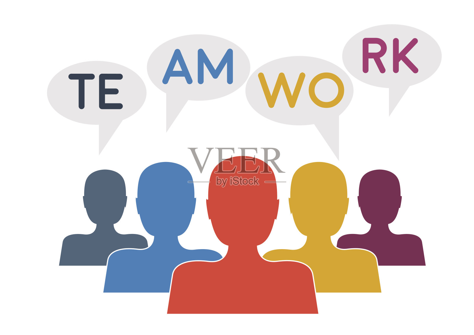 矢量团队，五个人一起插画图片素材