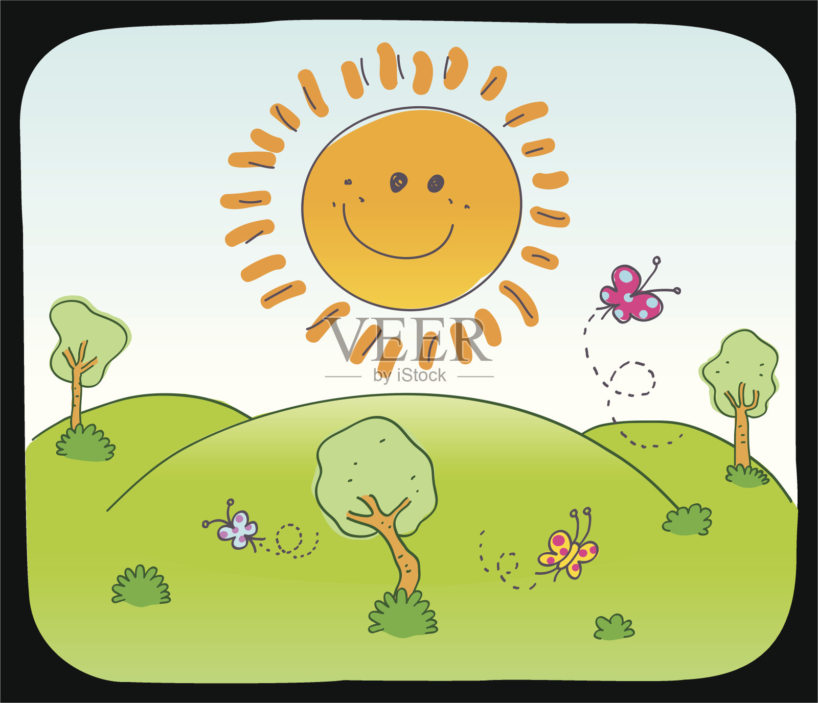 夏日的阳光和大自然的涂鸦插画图片素材