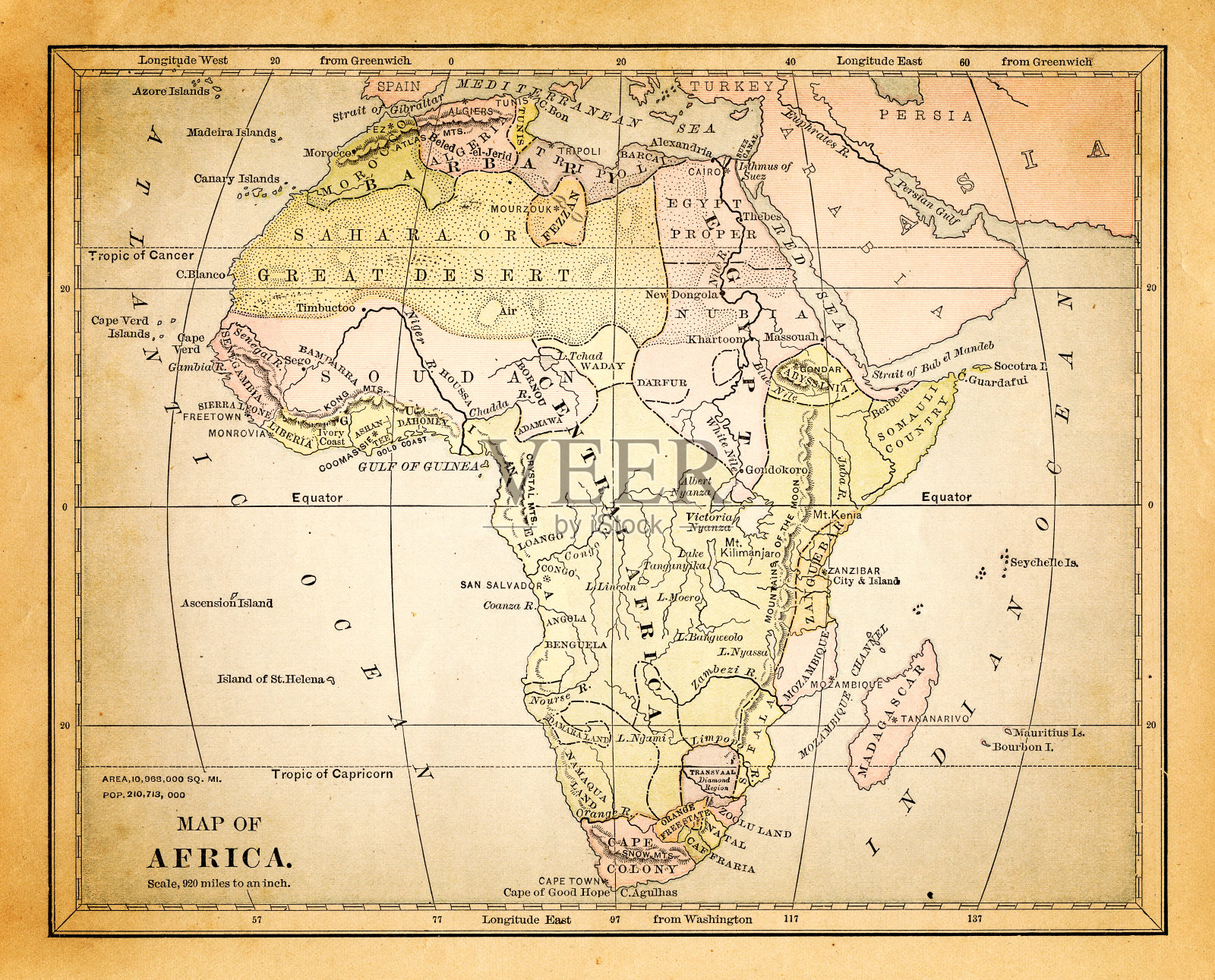 1877年的非洲地图插画图片素材