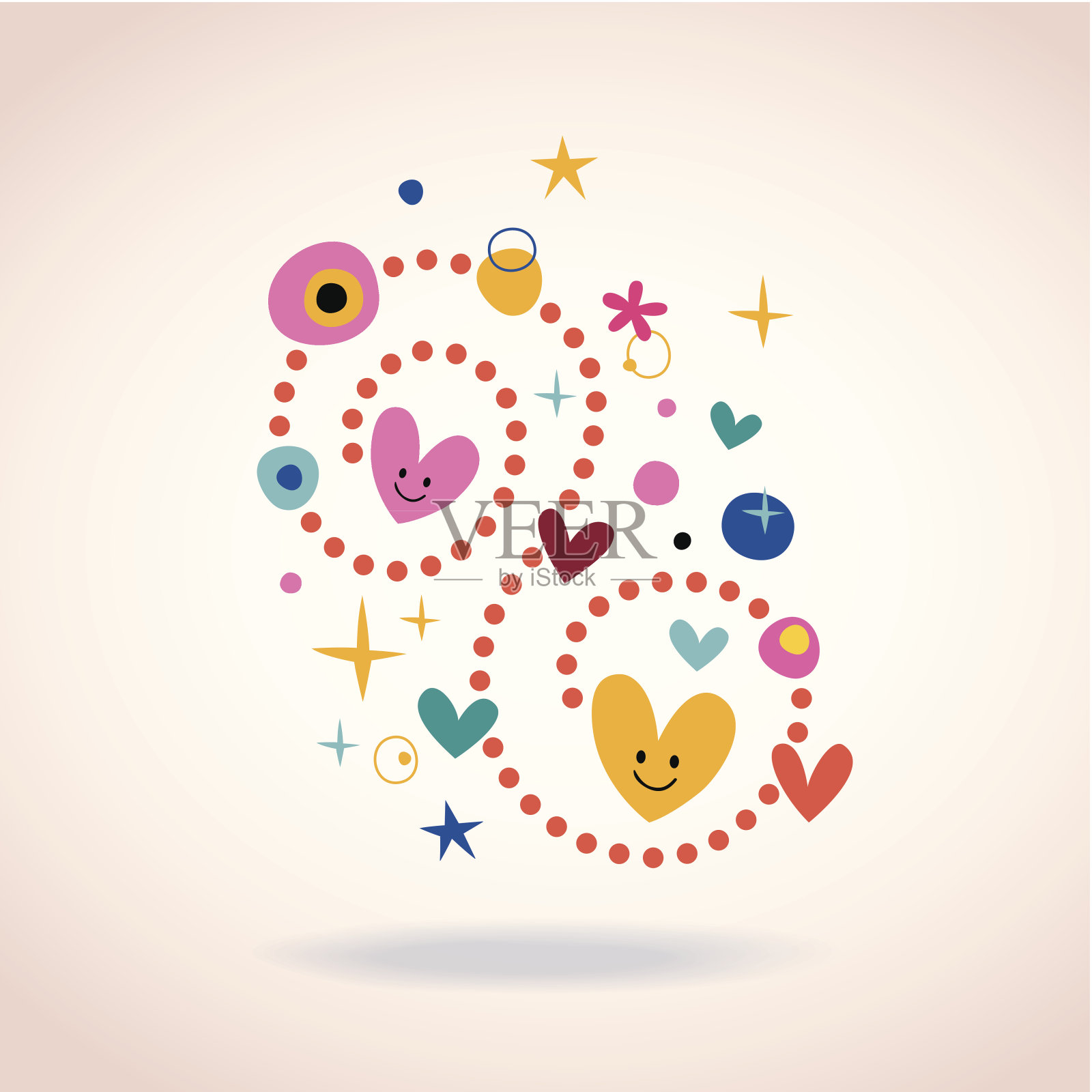 复古抽象艺术插图与可爱的心插画图片素材