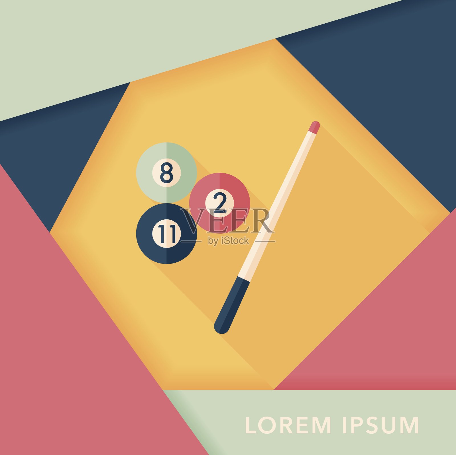 台球平面图标与长影子，eps10设计模板素材