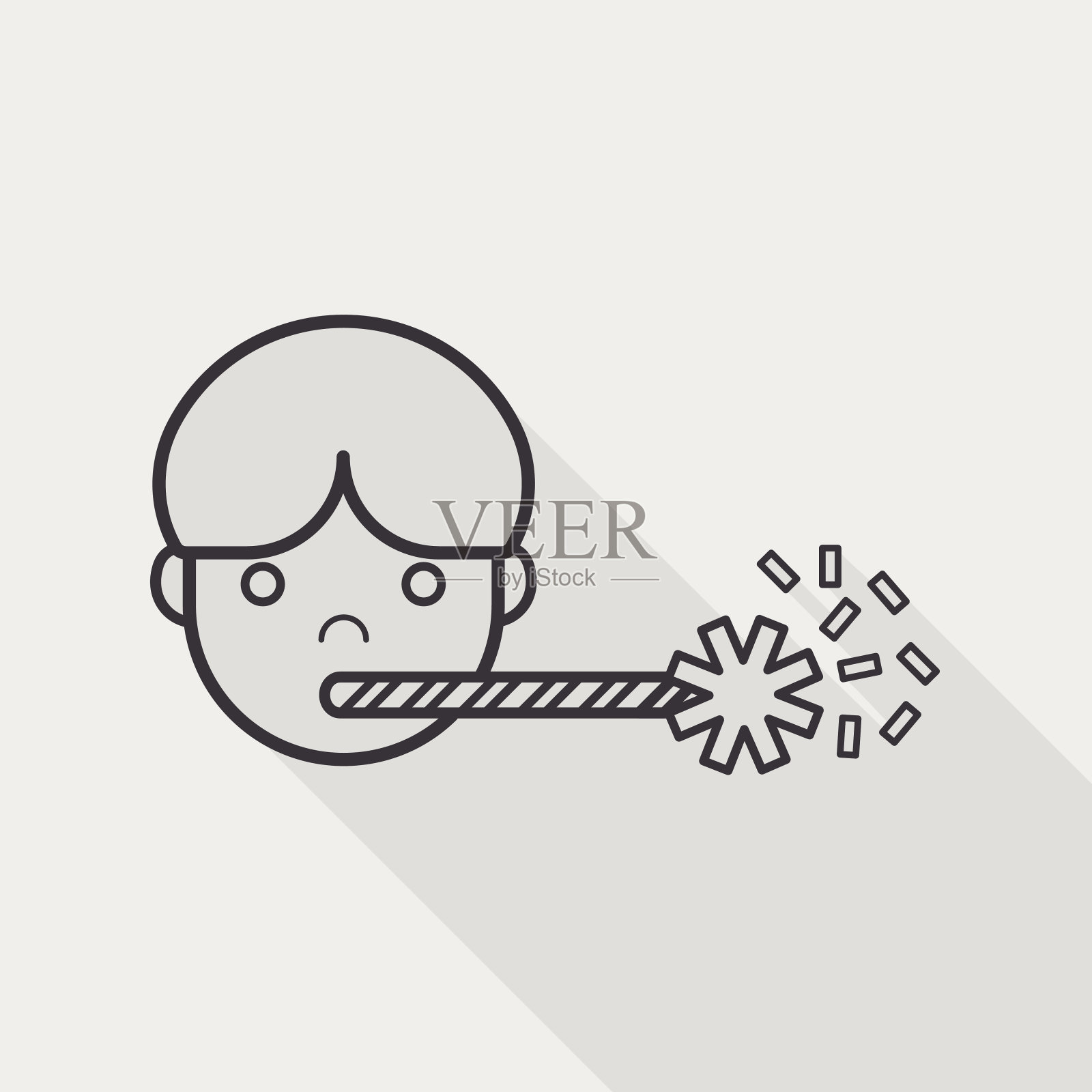 生日派对男孩平图标与长影子，线图标插画图片素材