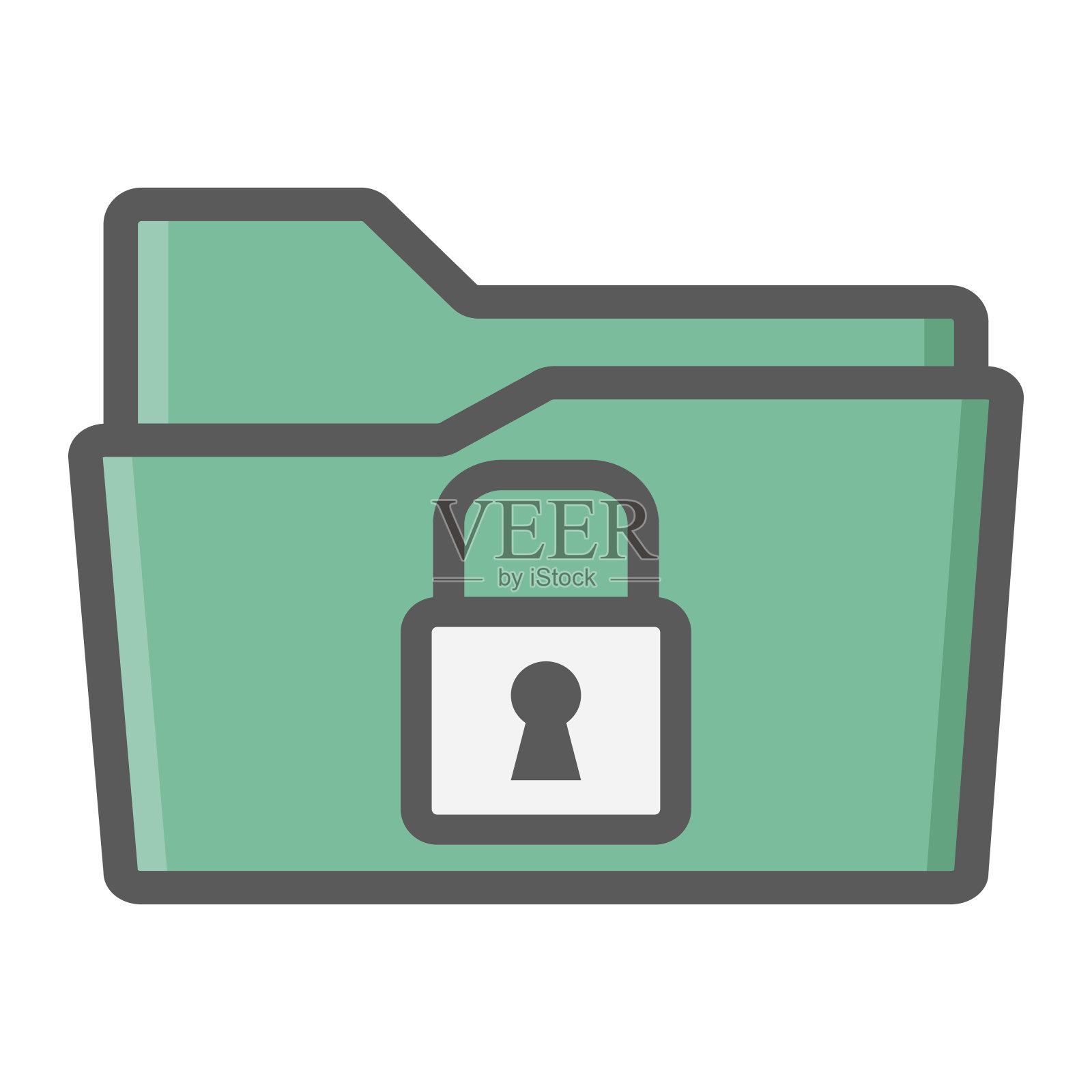 安全数据文件夹彩色线图标，安全挂锁，矢量图形，白色背景上的填充图案，eps 10。插画图片素材