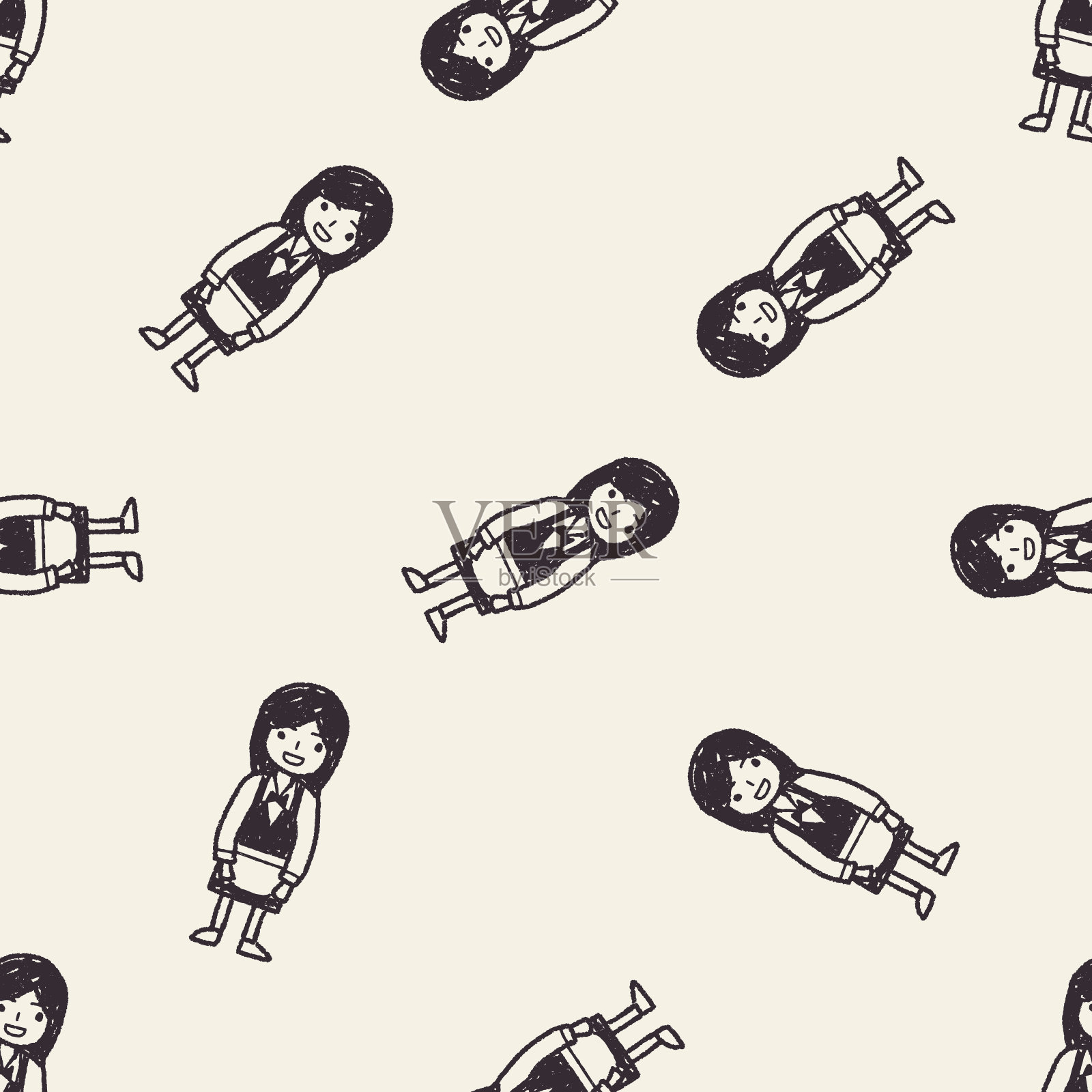 女招待涂鸦无缝图案背景插画图片素材