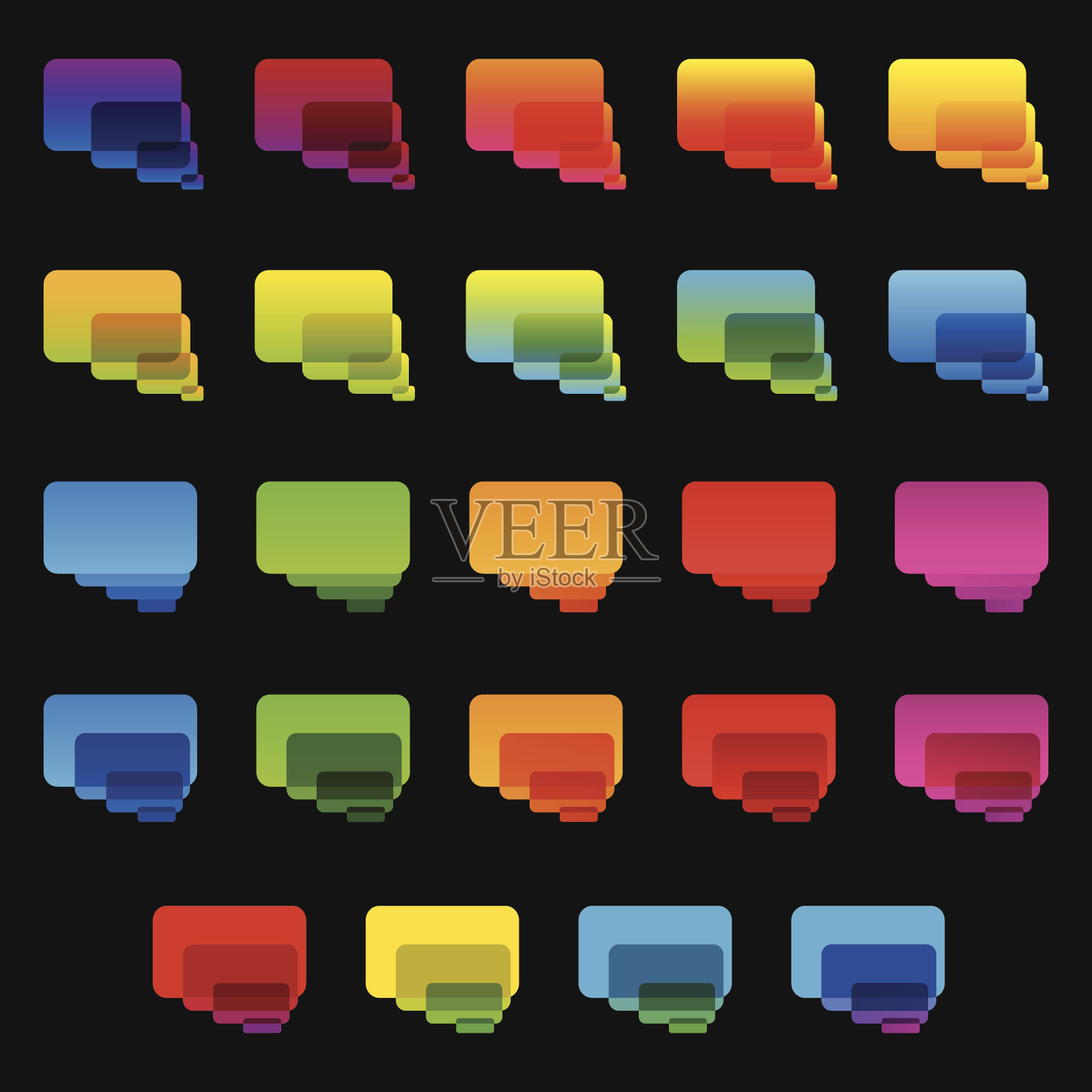 彩虹彩色透明圆角矩形聊天气泡集插画图片素材