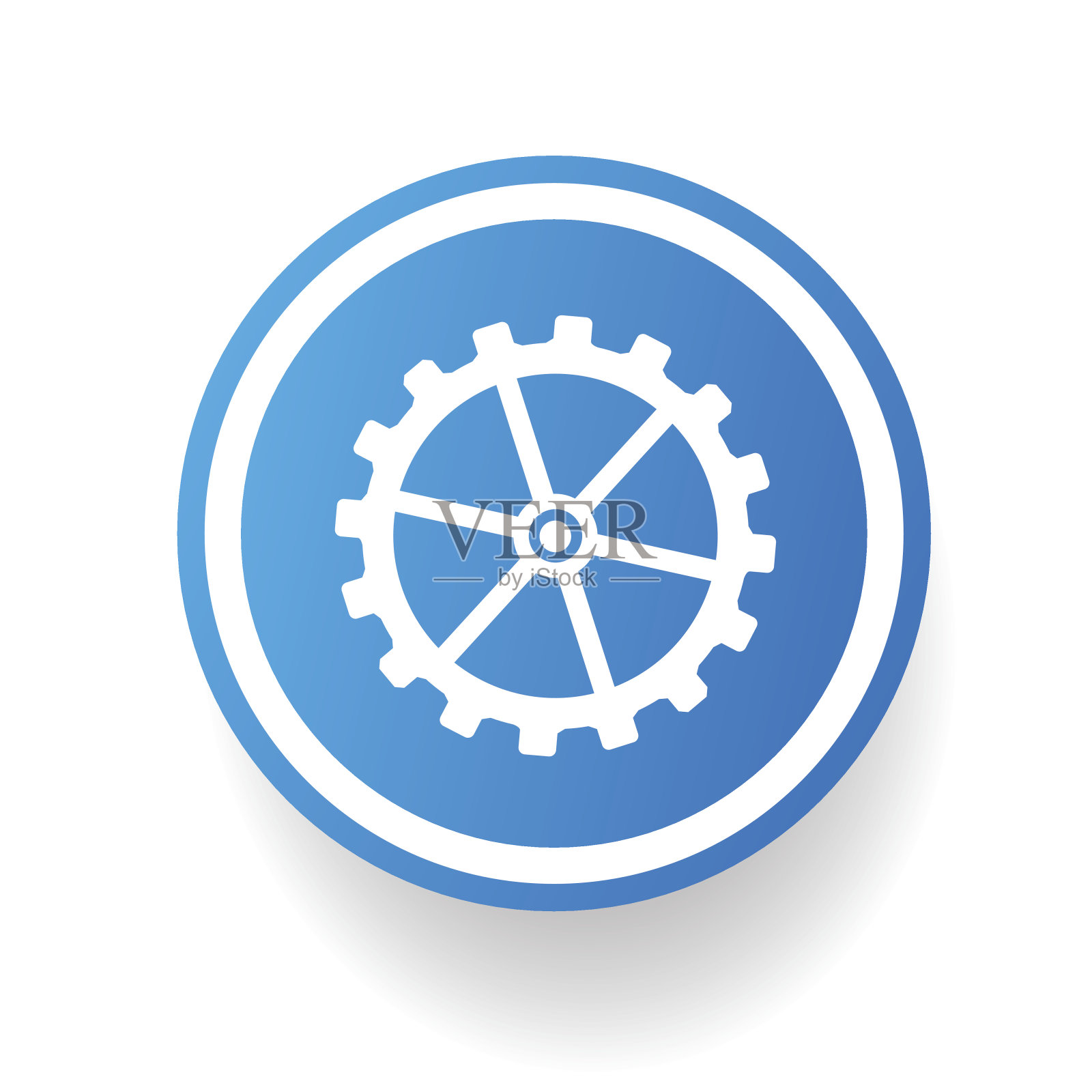 齿轮上的蓝色按钮设计，干净的矢量插画图片素材