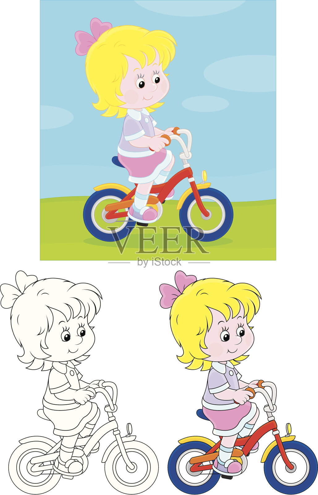 女孩骑自行车设计元素图片