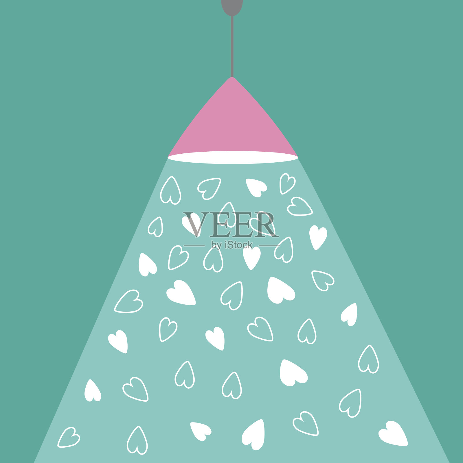 粉红色的顶灯，带着一丝光芒和心灵。爱插画图片素材