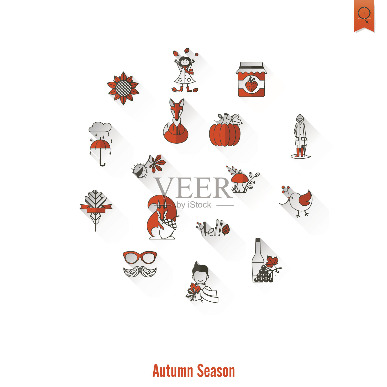 一套平坦的秋天图标插画图片素材