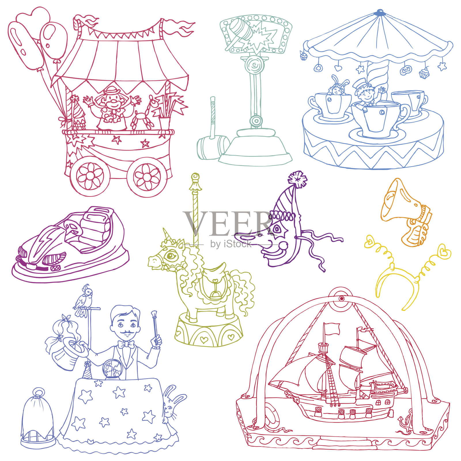 矢量集:复古马戏团元素插画图片素材