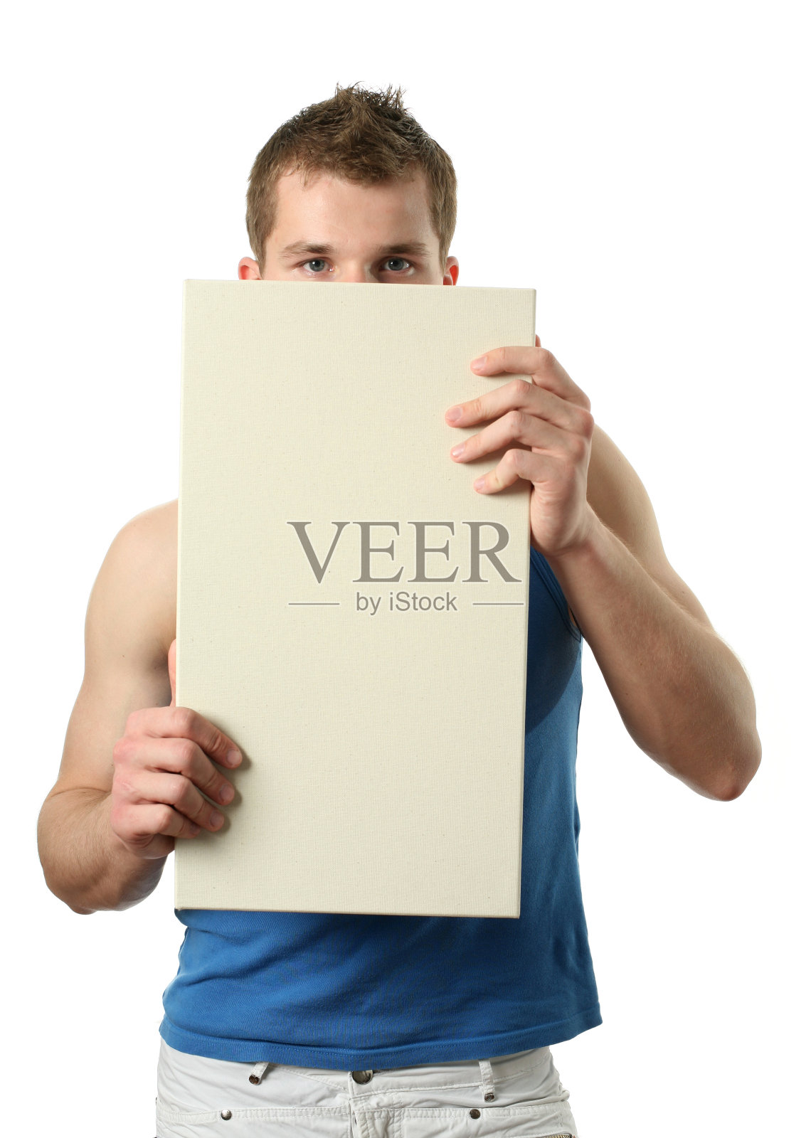 年轻人与拷贝空白广告牌照片摄影图片