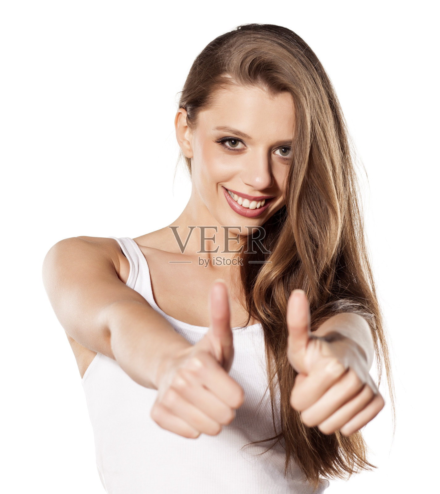 快乐的年轻女子竖起大拇指照片摄影图片