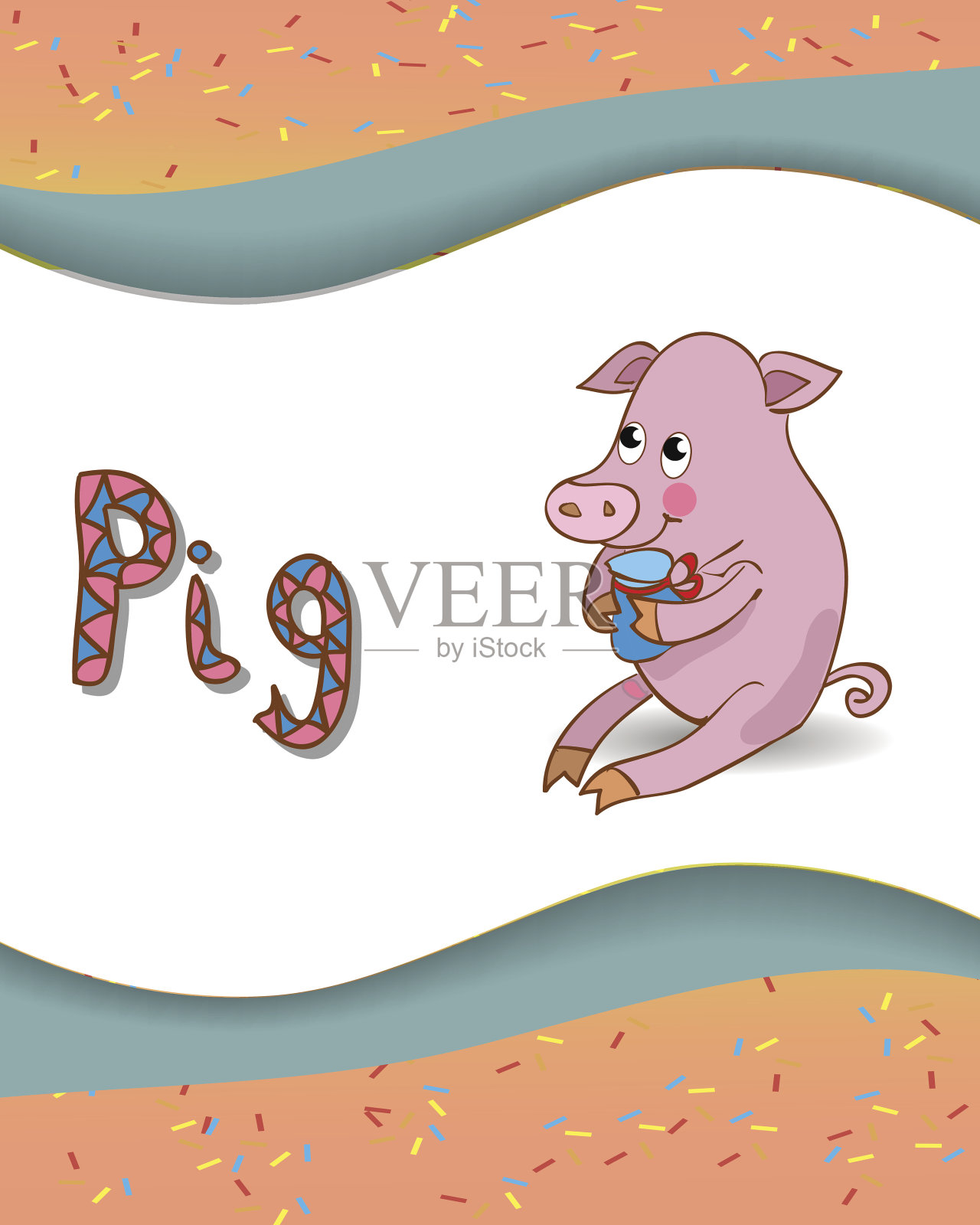 字母P和猪插画图片素材