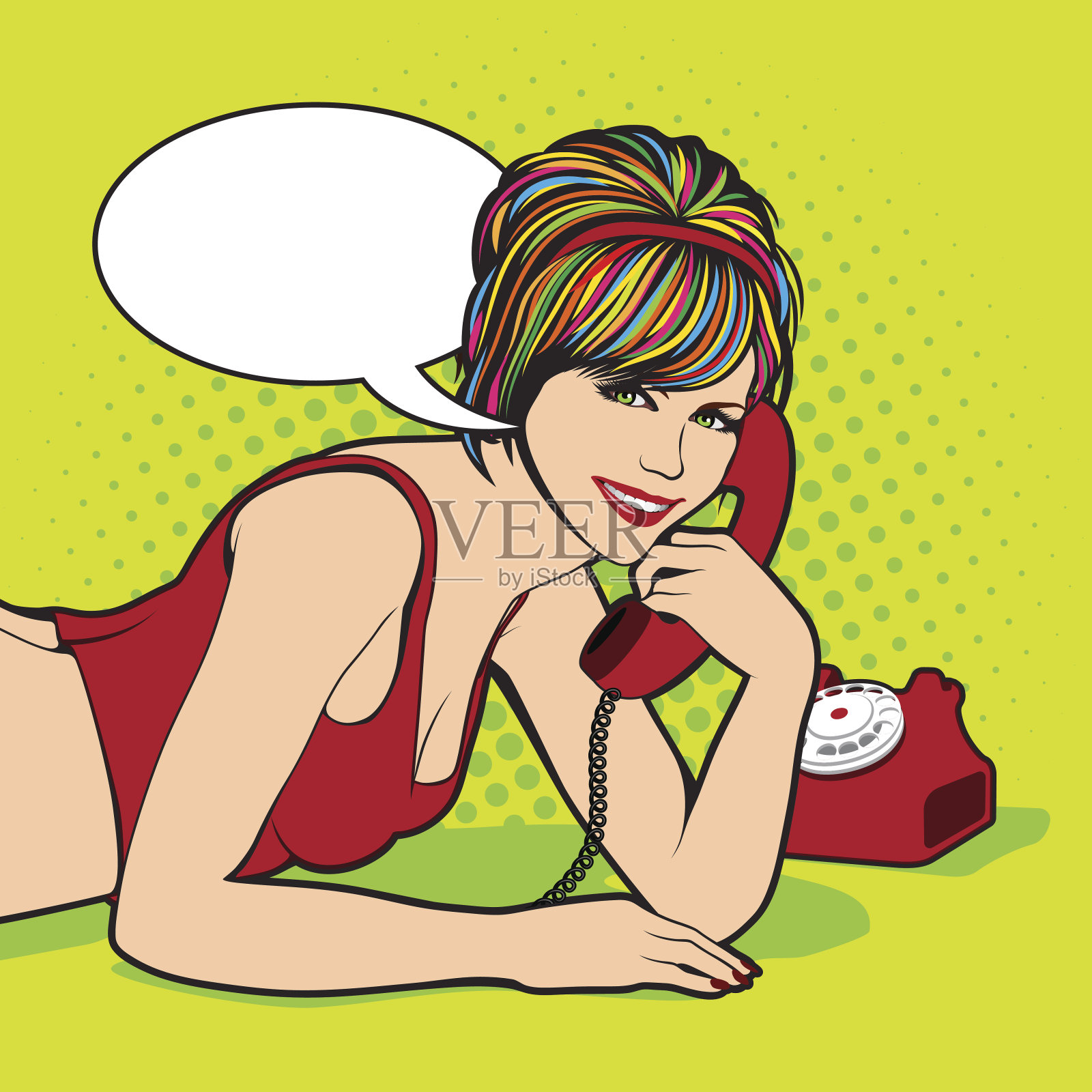 女孩在讲电话。插画图片素材