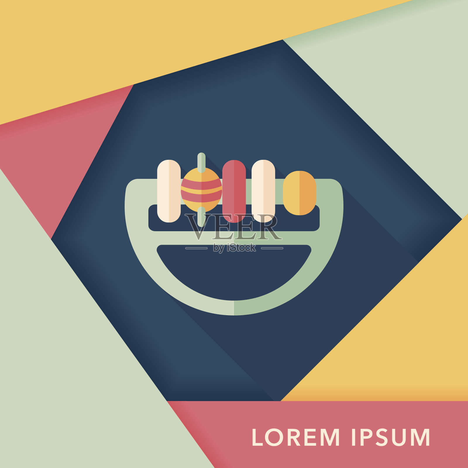 婴儿拨浪鼓图标与长阴影，eps10插画图片素材