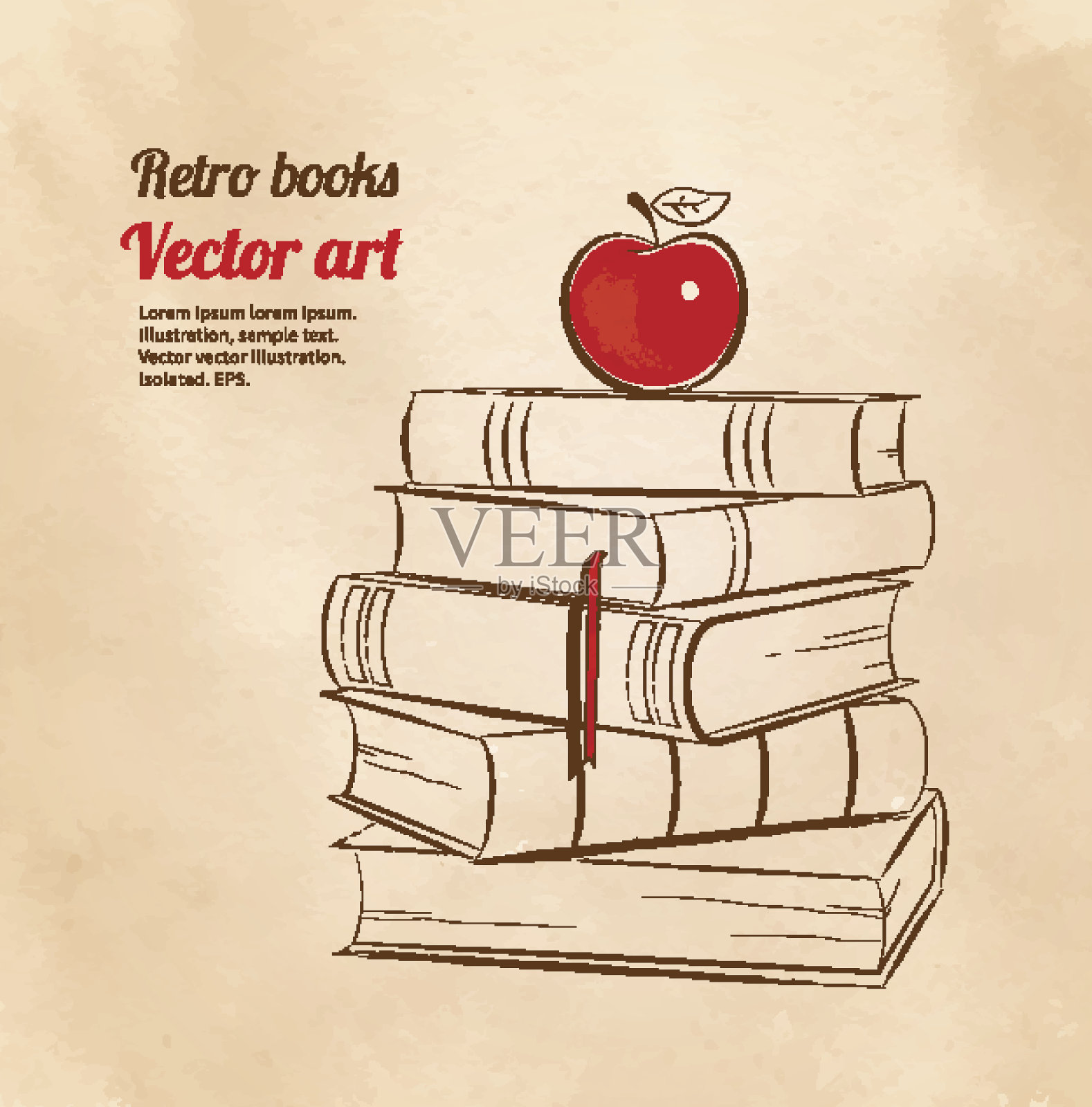 苹果在书上。插画图片素材