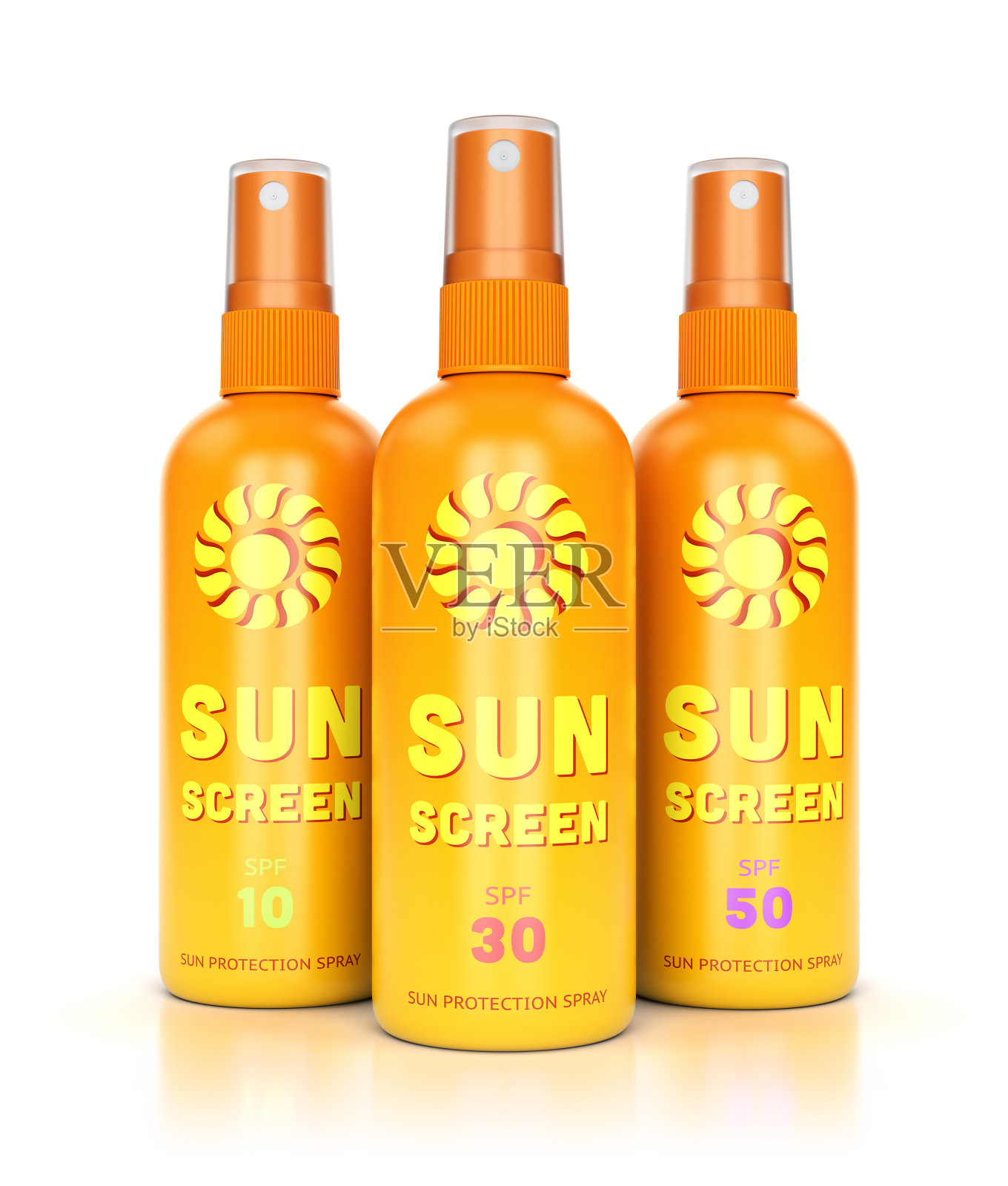 三个防晒喷雾瓶照片摄影图片