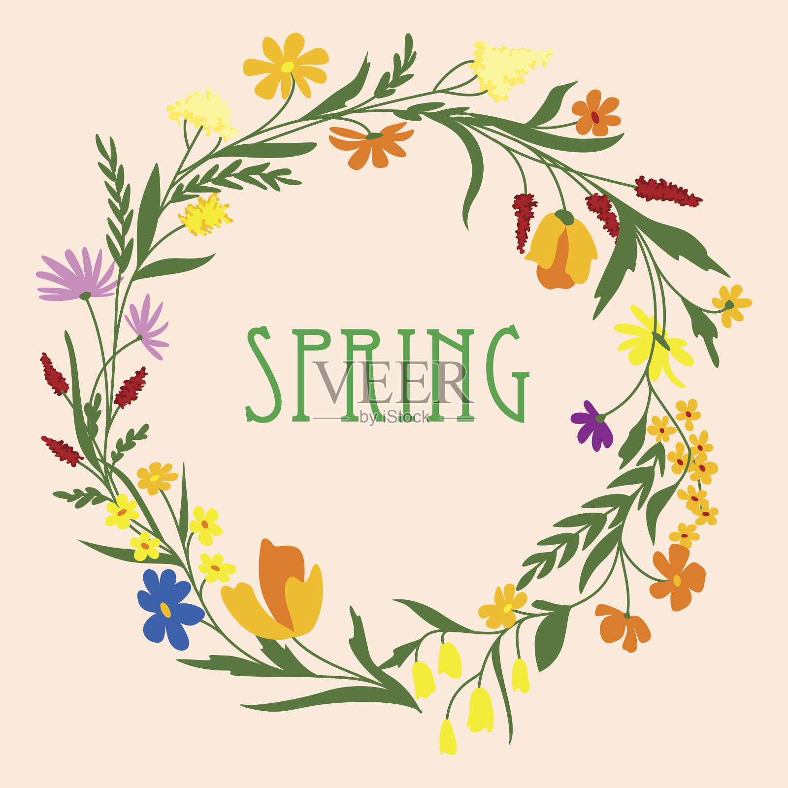 贺卡模板与春天野花花环插画图片素材