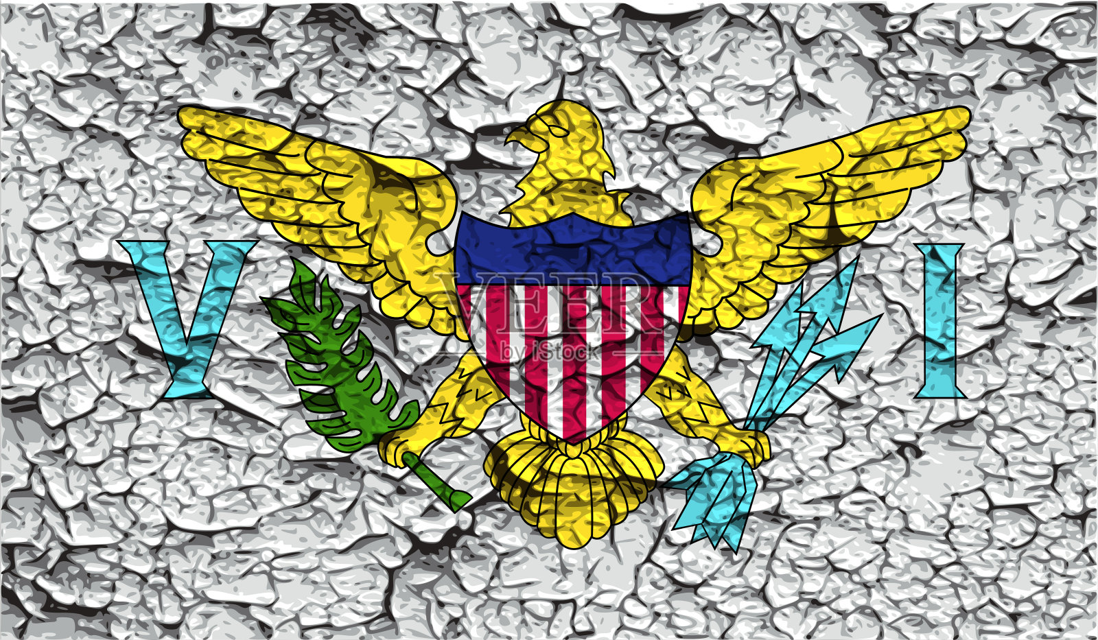 美国维尔京群岛国旗，纹理古老。照片摄影图片