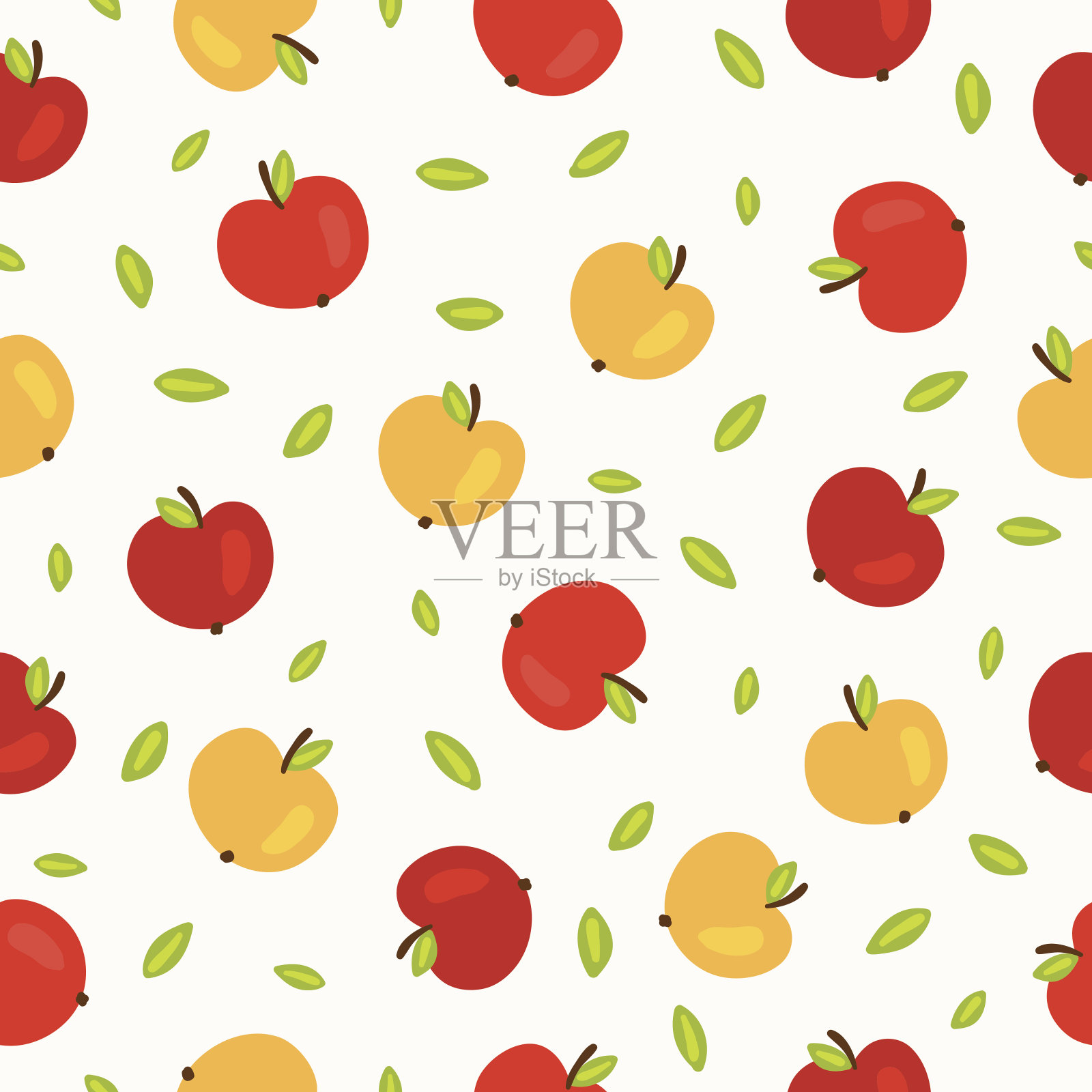 红、黄苹果无缝图案插画图片素材
