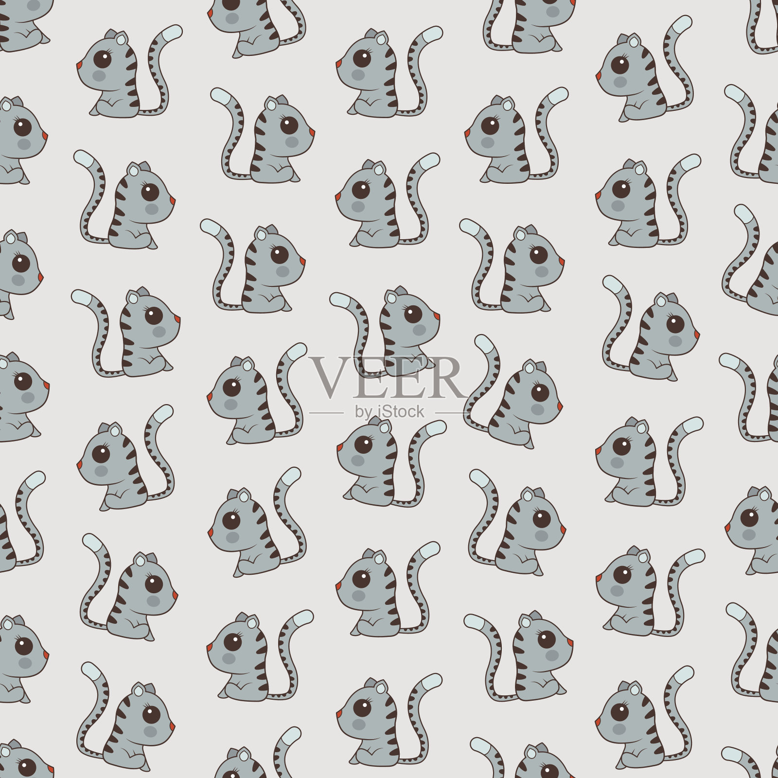 无缝彩色背景制作的卡通可爱的小猫插画图片素材