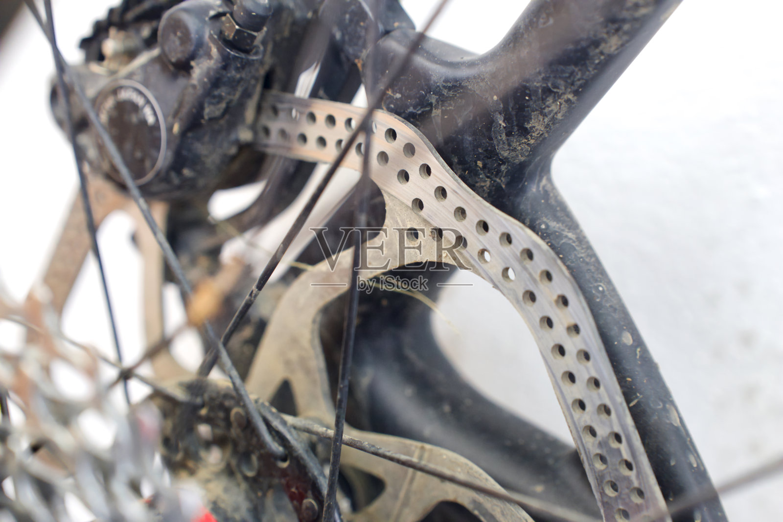 山地车用液压刹车。照片摄影图片