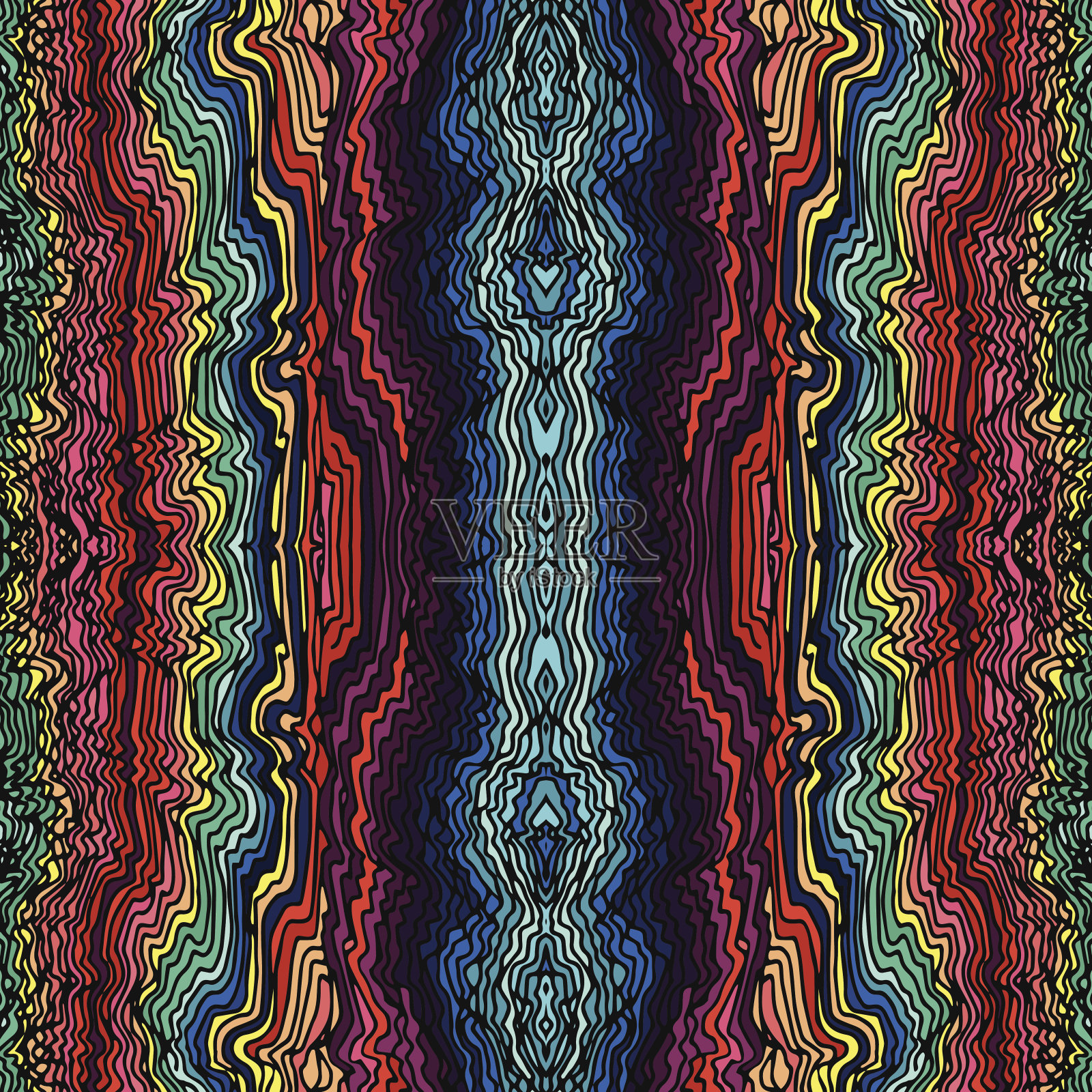 彩色无缝波浪手绘图案插画图片素材