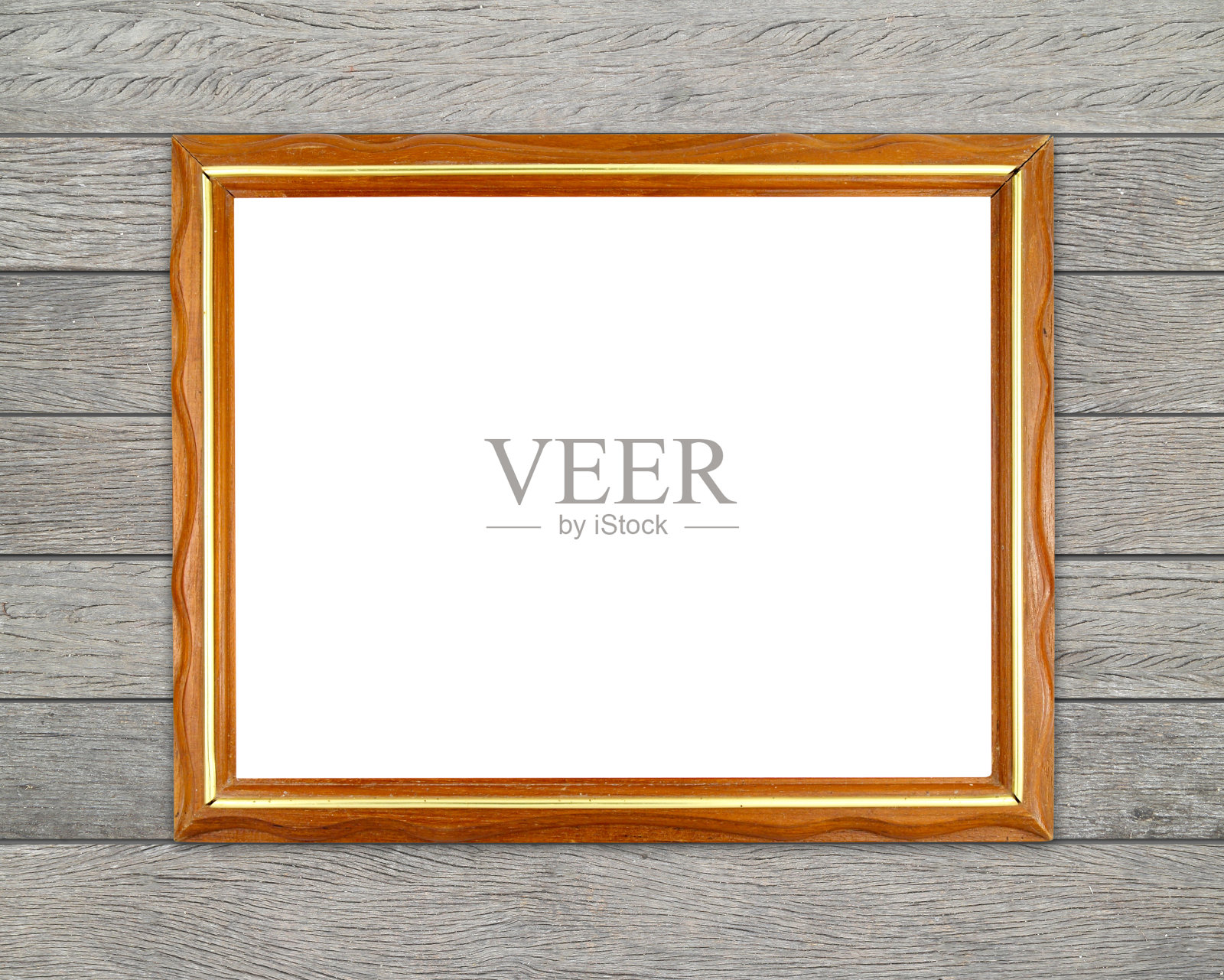 木墙上的空白木框照片摄影图片