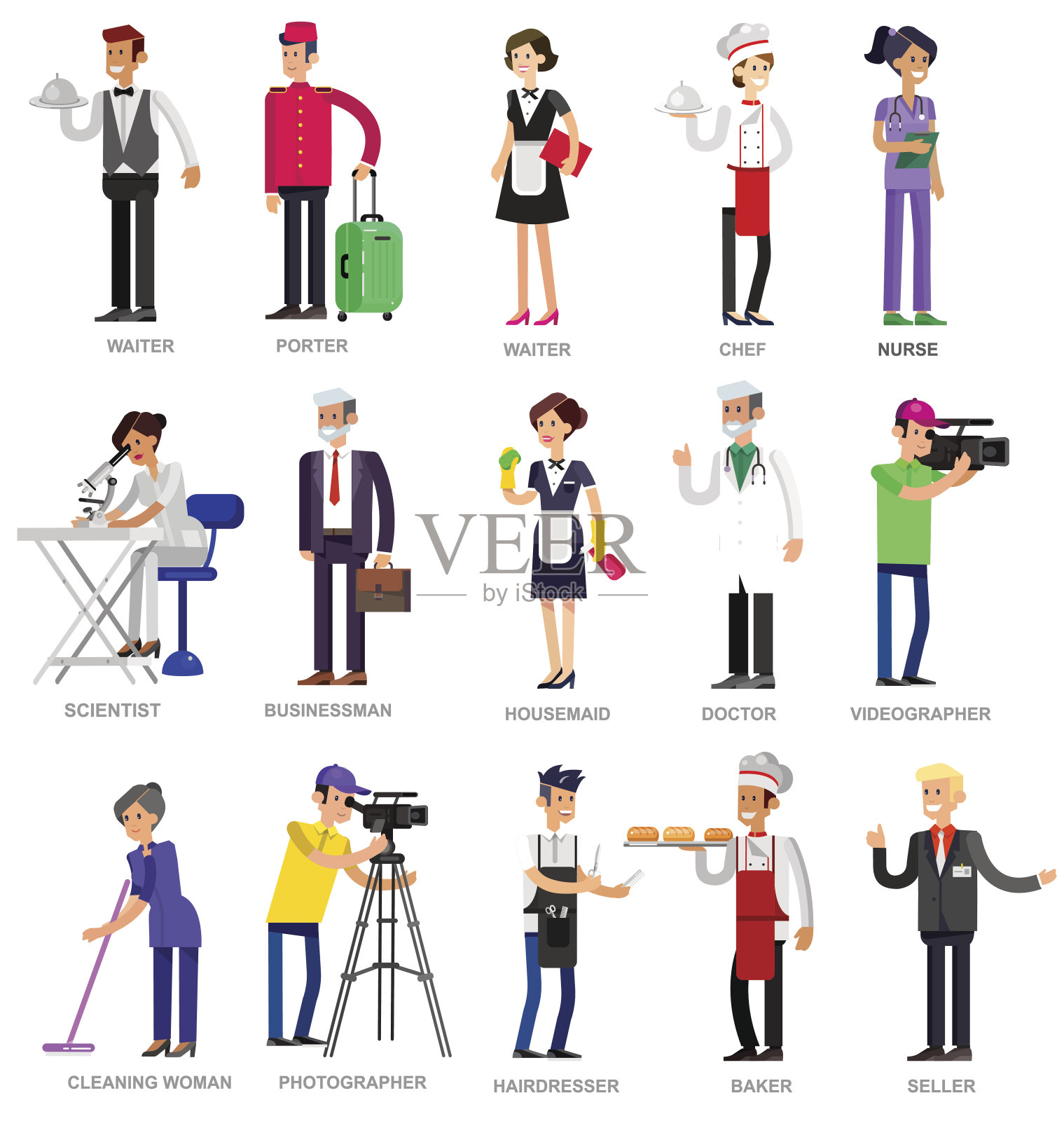 职业人。详细的性格插画图片素材