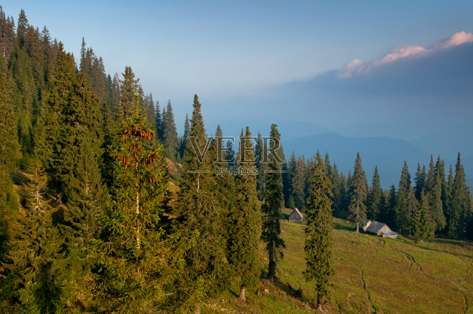 喀尔巴阡山脉的一座幽静的房子照片摄影图片