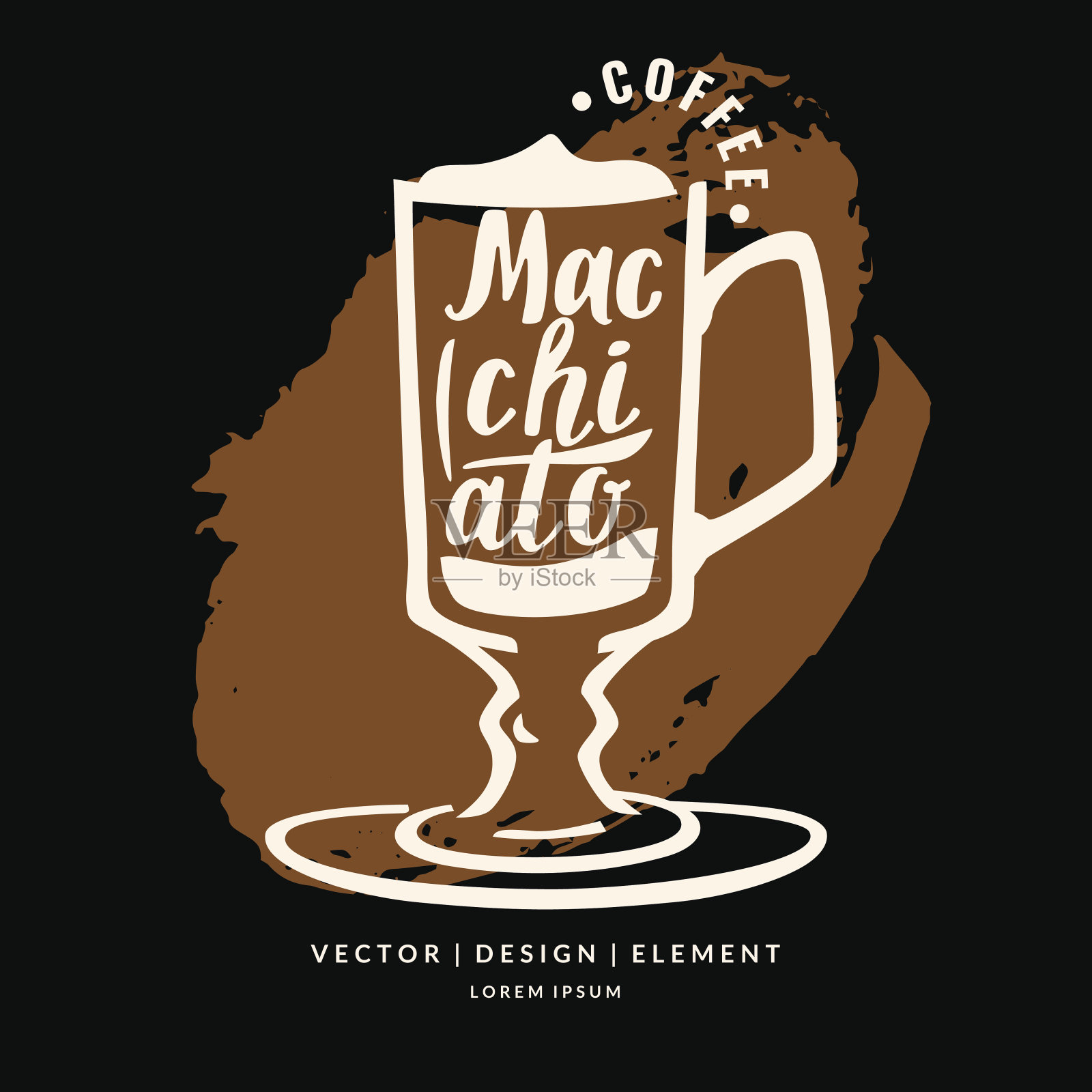 现代手绘字母标签的咖啡饮料玛奇朵插画图片素材