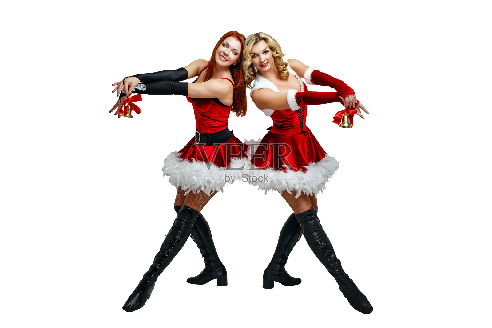 女孩和圣诞钟声照片摄影图片