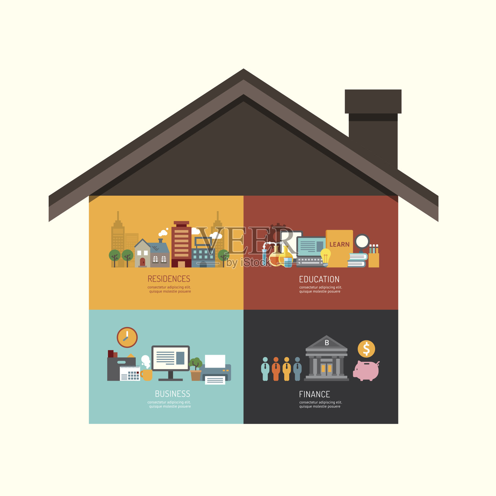 商业投资概念信息图建筑房子图标插画图片素材