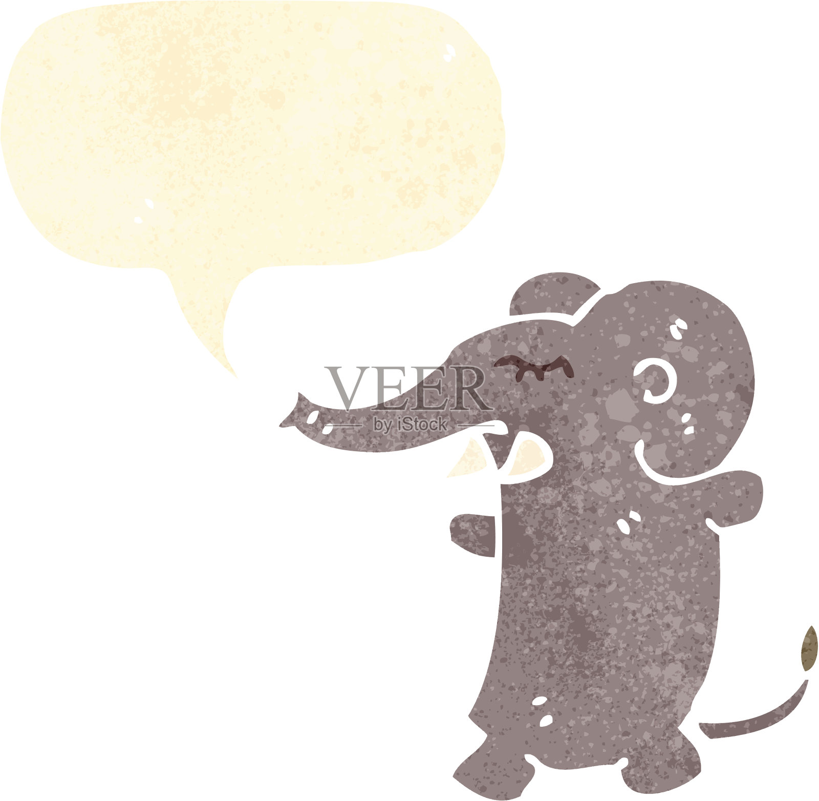 带有语音泡泡的复古卡通大象插画图片素材