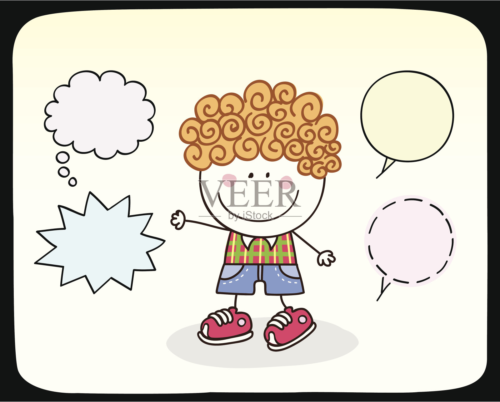 快乐的小男孩用语音泡泡卡通插图设计元素图片