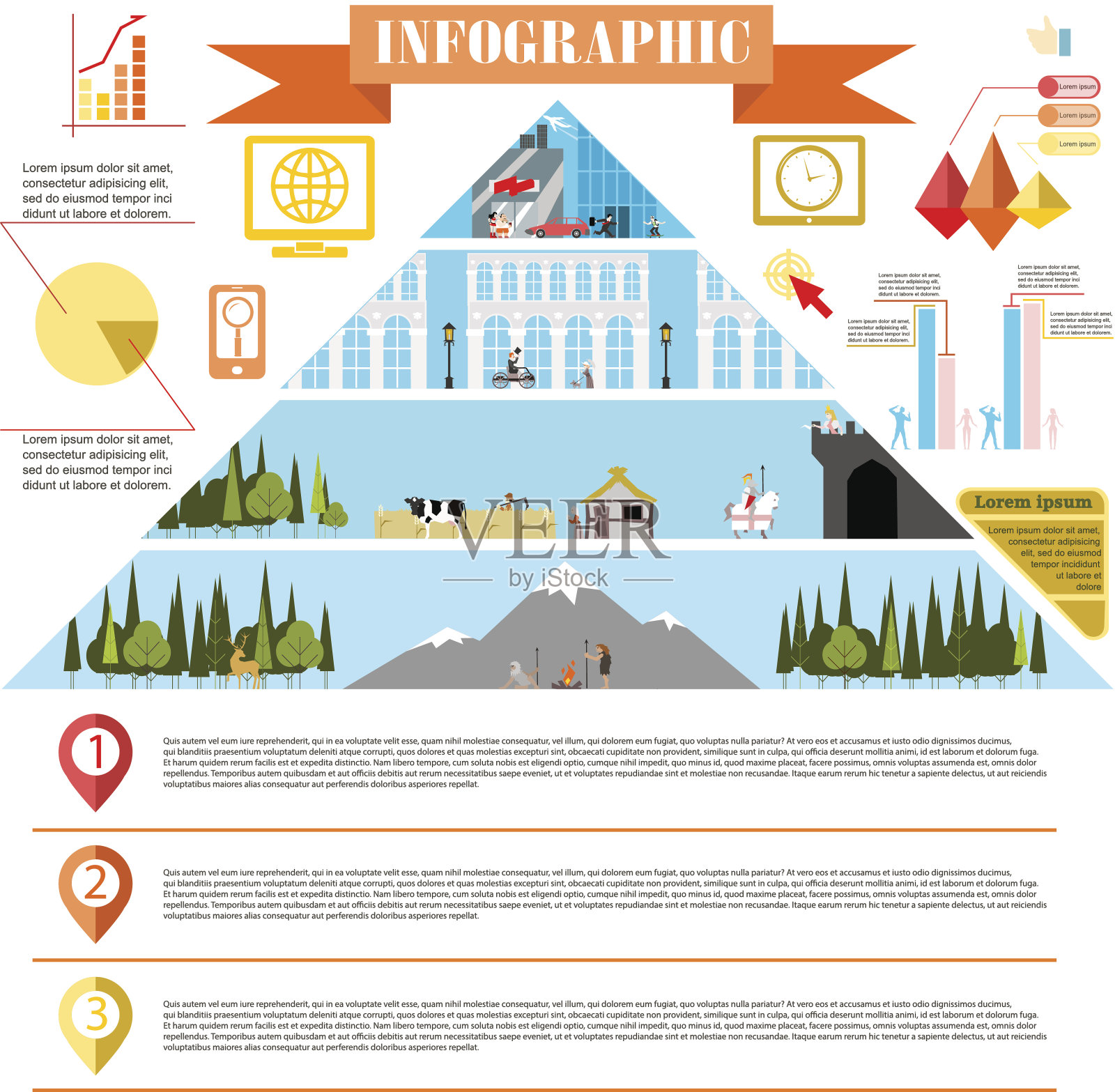 时代的多彩变化信息图发展为网络矢量插画图片素材