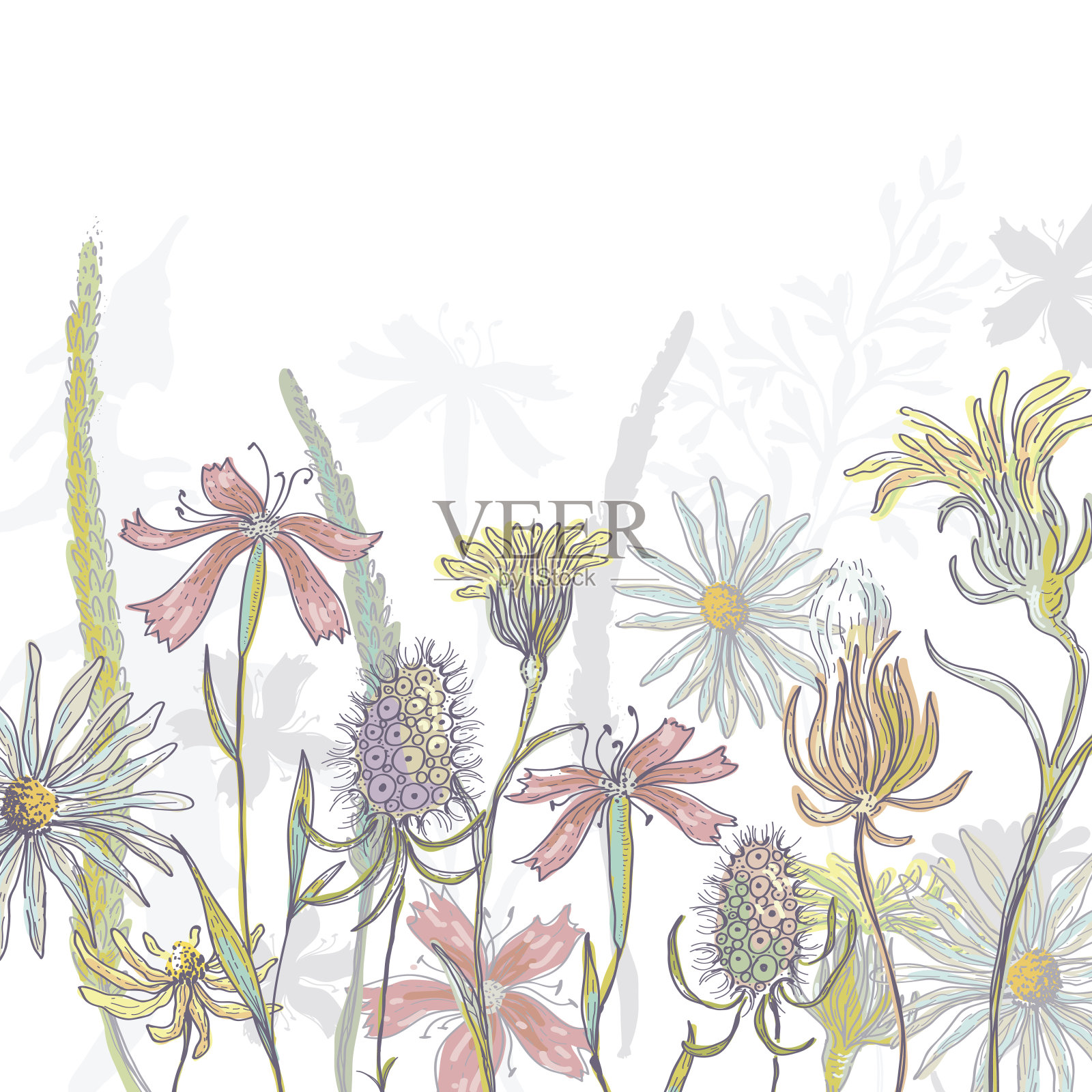 手绘嫩花卡片插画图片素材