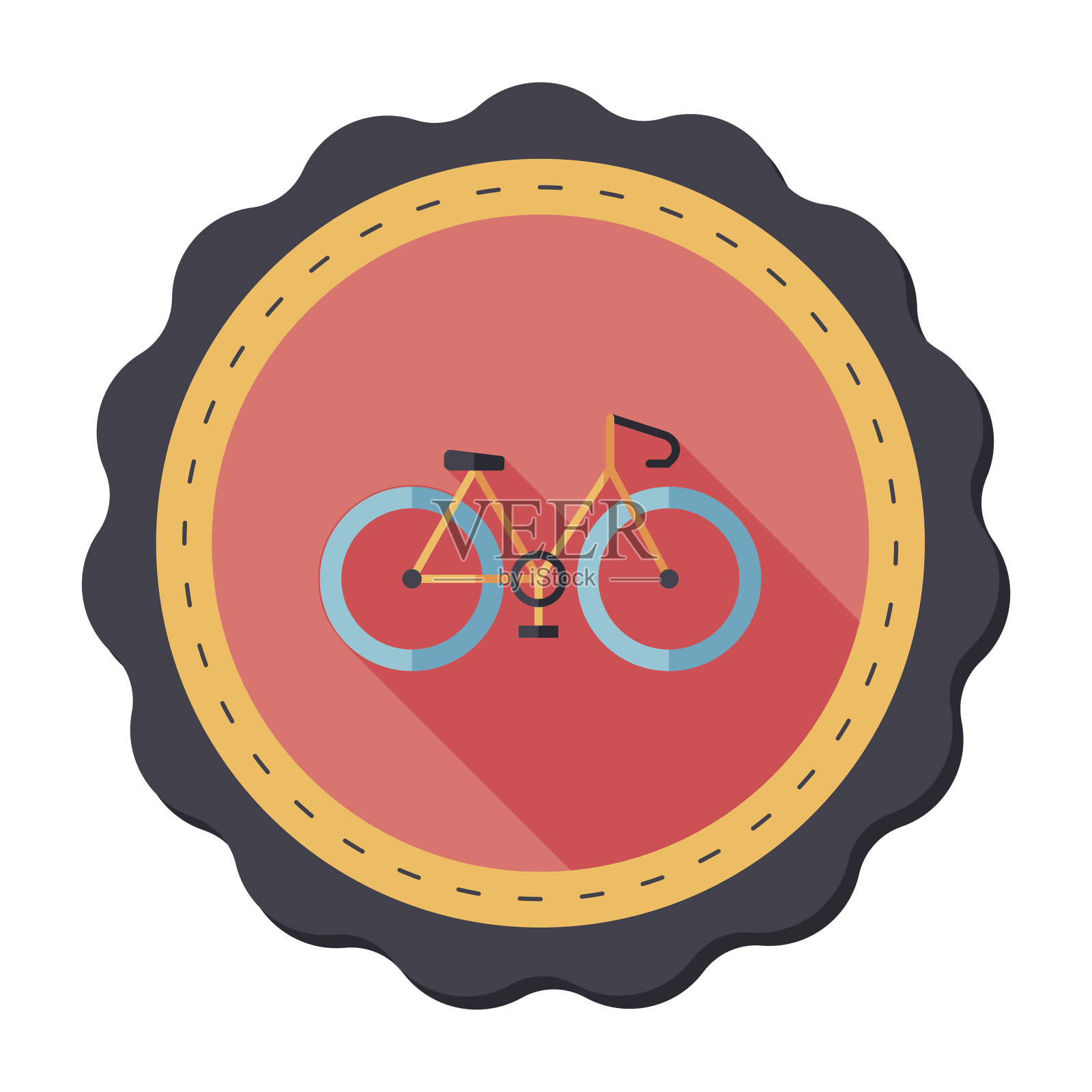 自行车平面图标与长影子插画图片素材