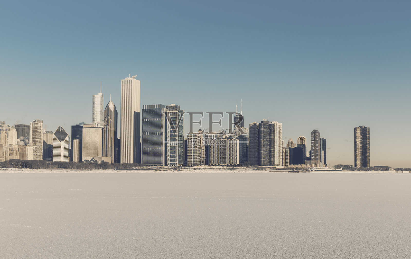 芝加哥市中心的冬季景色照片摄影图片