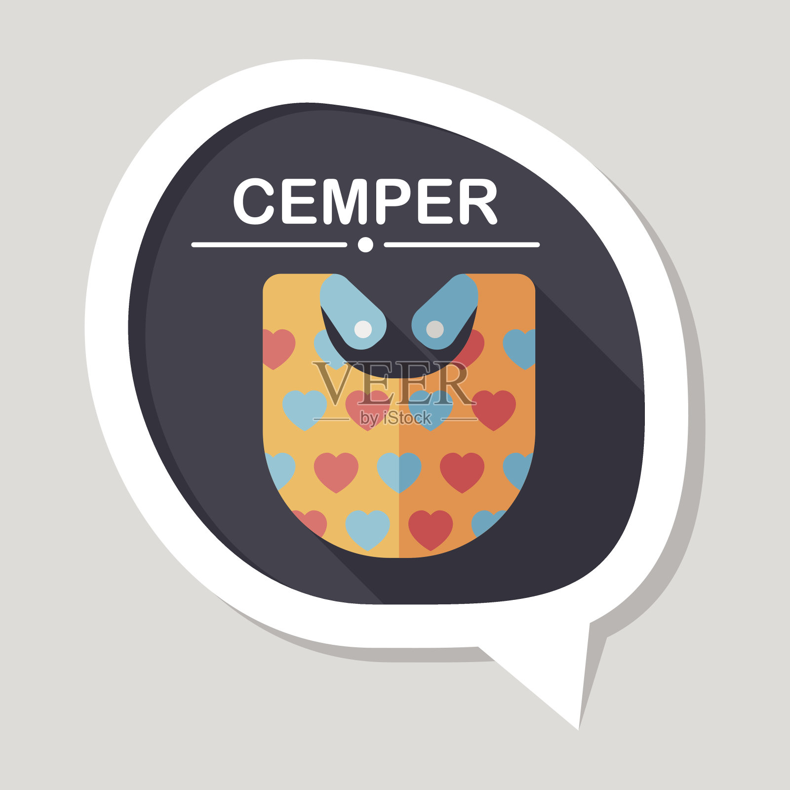 婴儿围嘴扁平图标与长影子，EPS 10插画图片素材