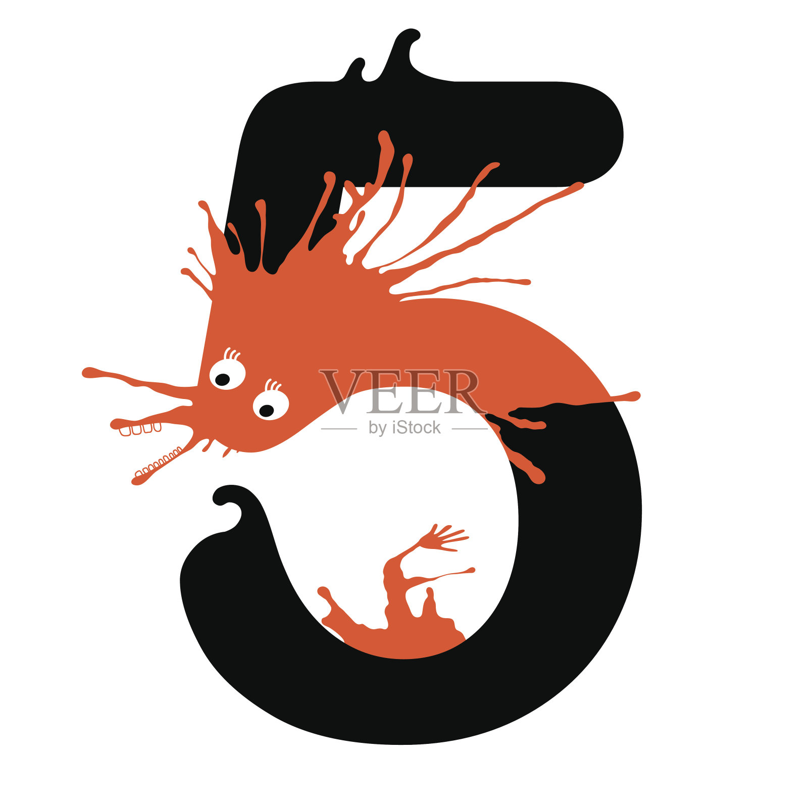 五数字与怪物的插图。设计数据集。插画图片素材