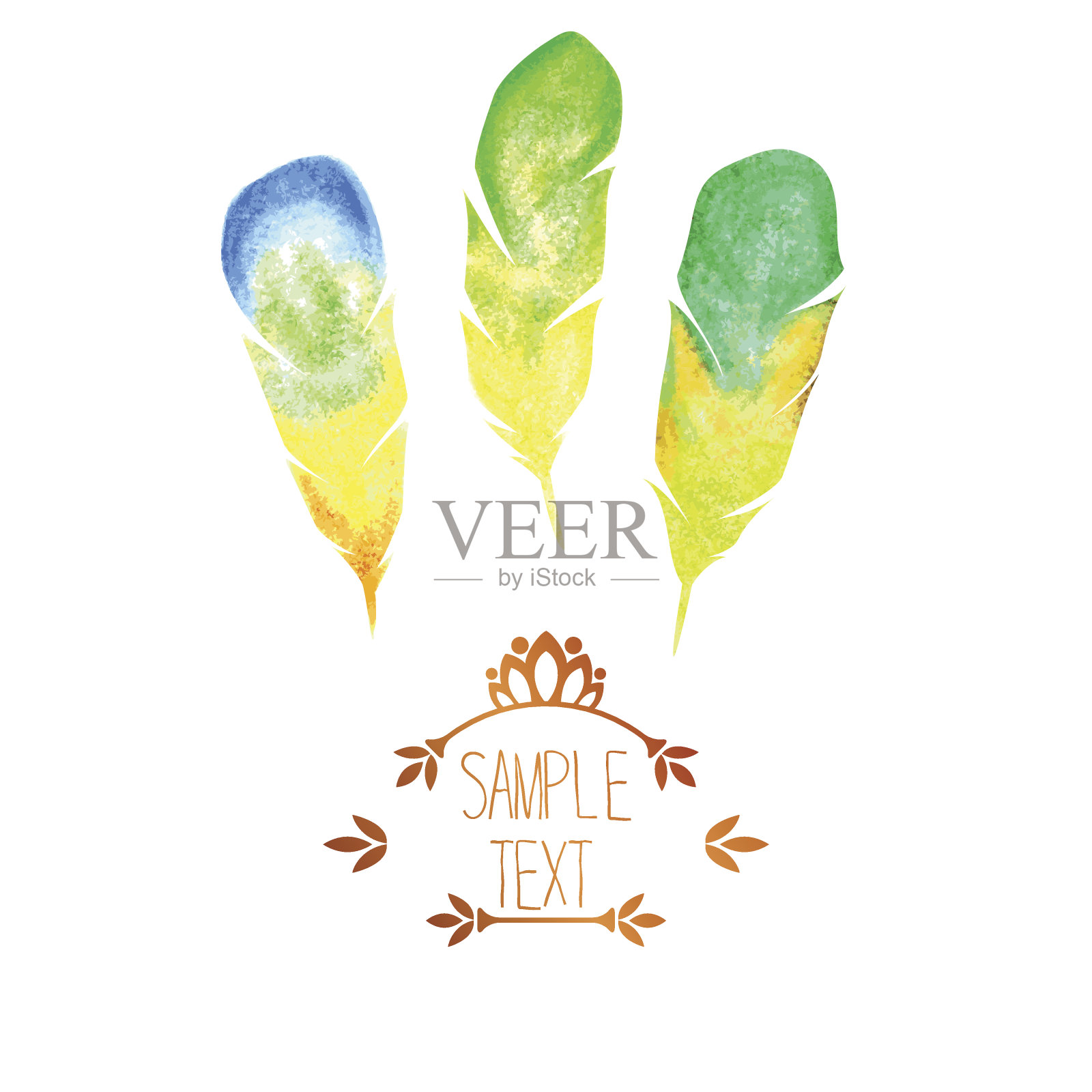 水彩羽毛卡片向量插画图片素材